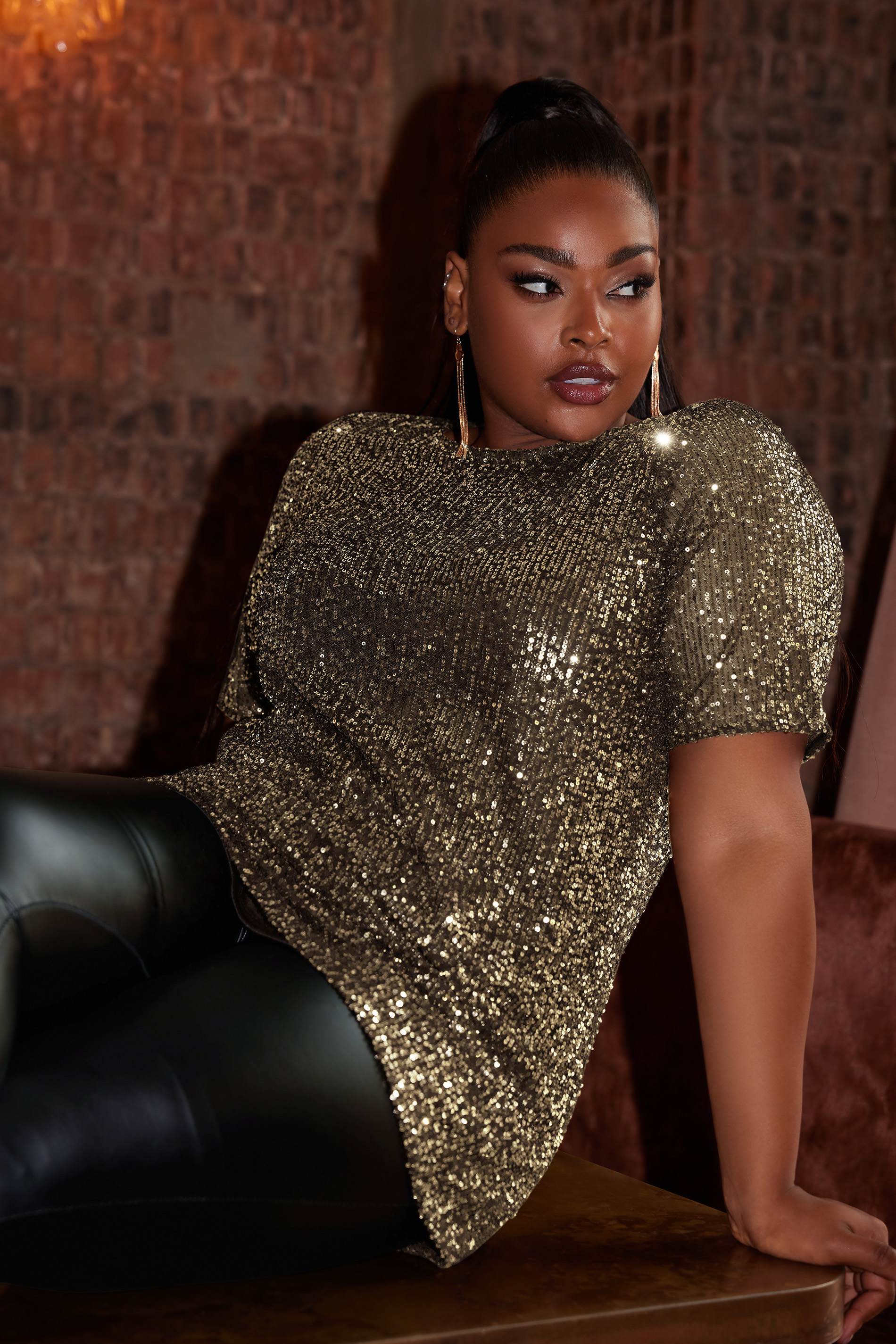 YOURS LONDON Plus Size Gold Sequin Swing Top | Yours Clothing 1
