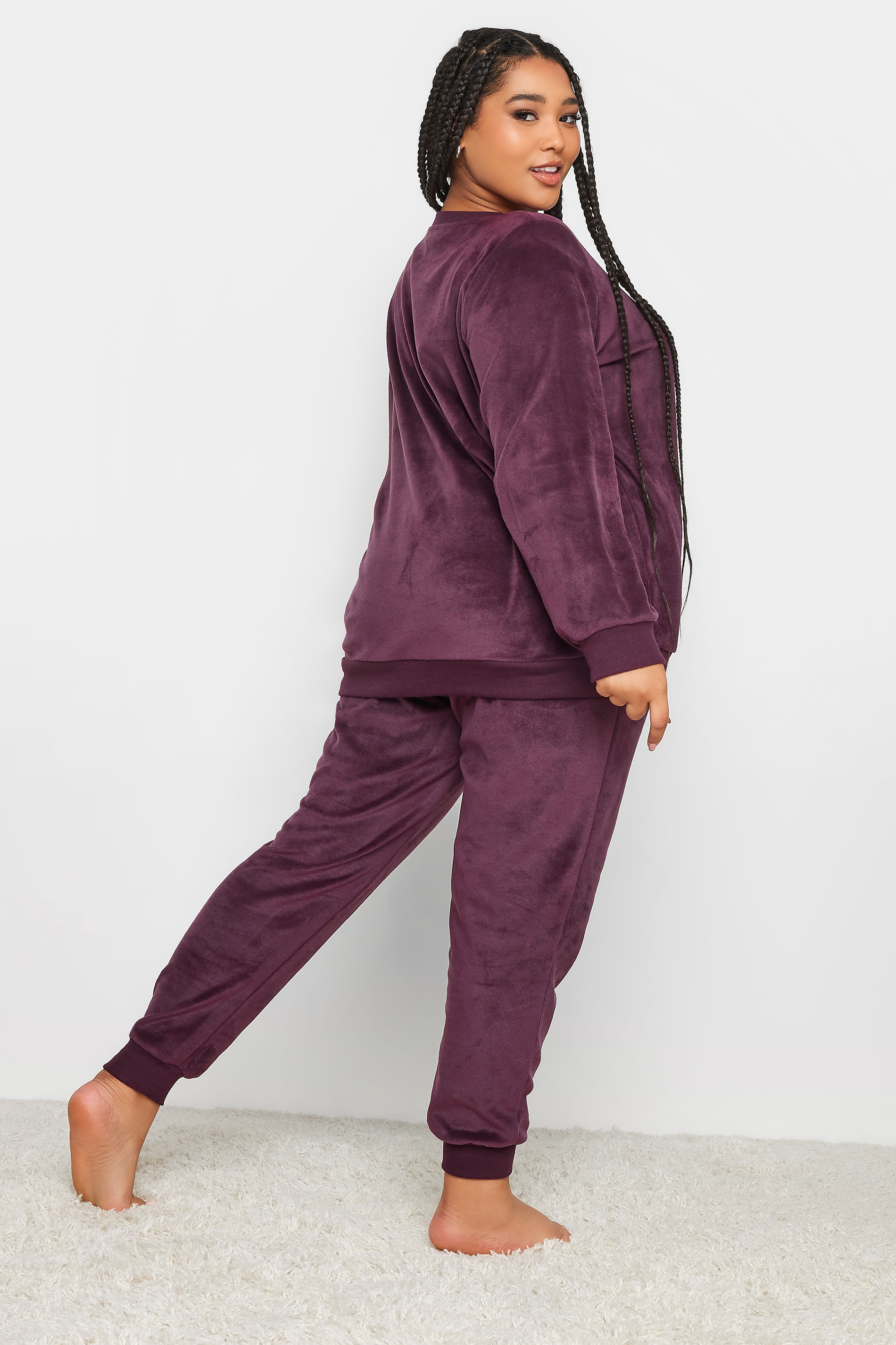YOURS Plus Size Purple 'Cosy Days' Fleece Lounge Set | Yours Clothing
