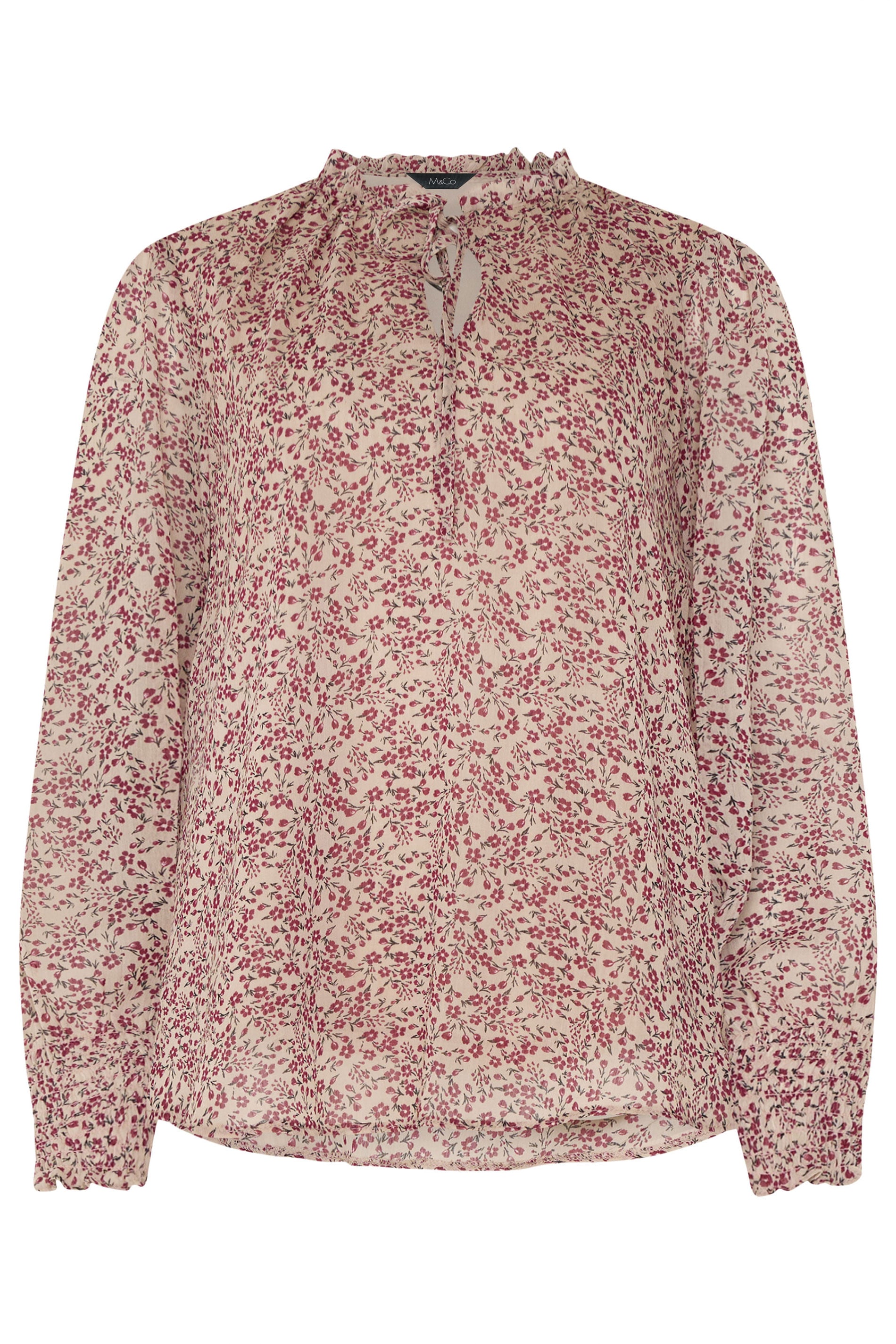 M&Co Cream & Red Floral Print Tie Neck Blouse | M&Co 6