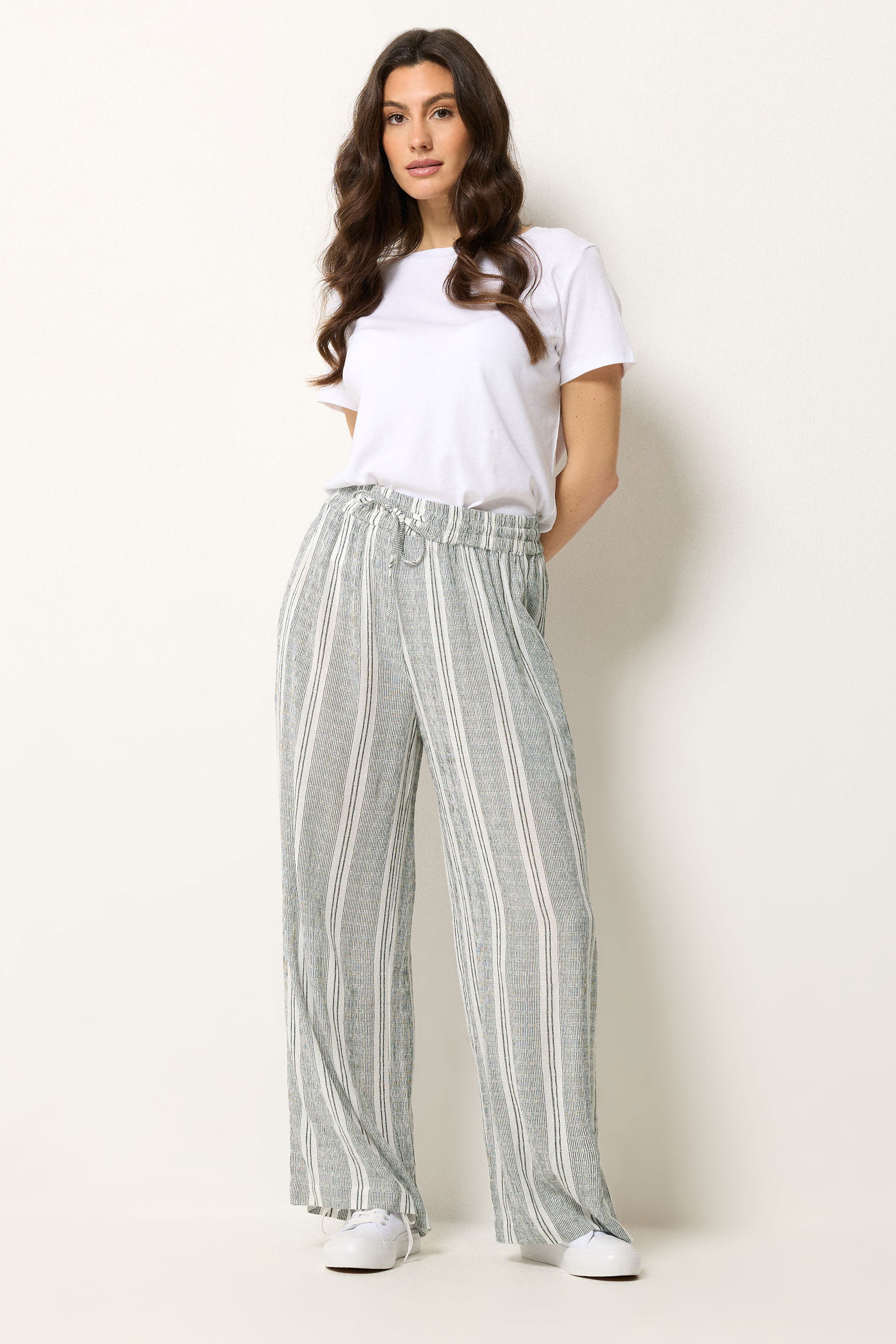 M&Co White Stripe Wide Leg Trousers | M&Co 1