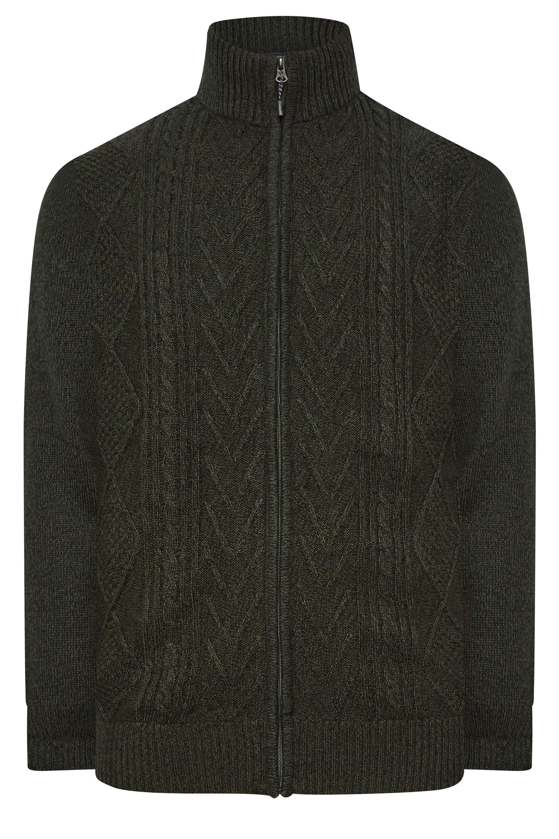 KAM Big & Tall Green Cable Knit Lined Cardigan | BadRhino 3