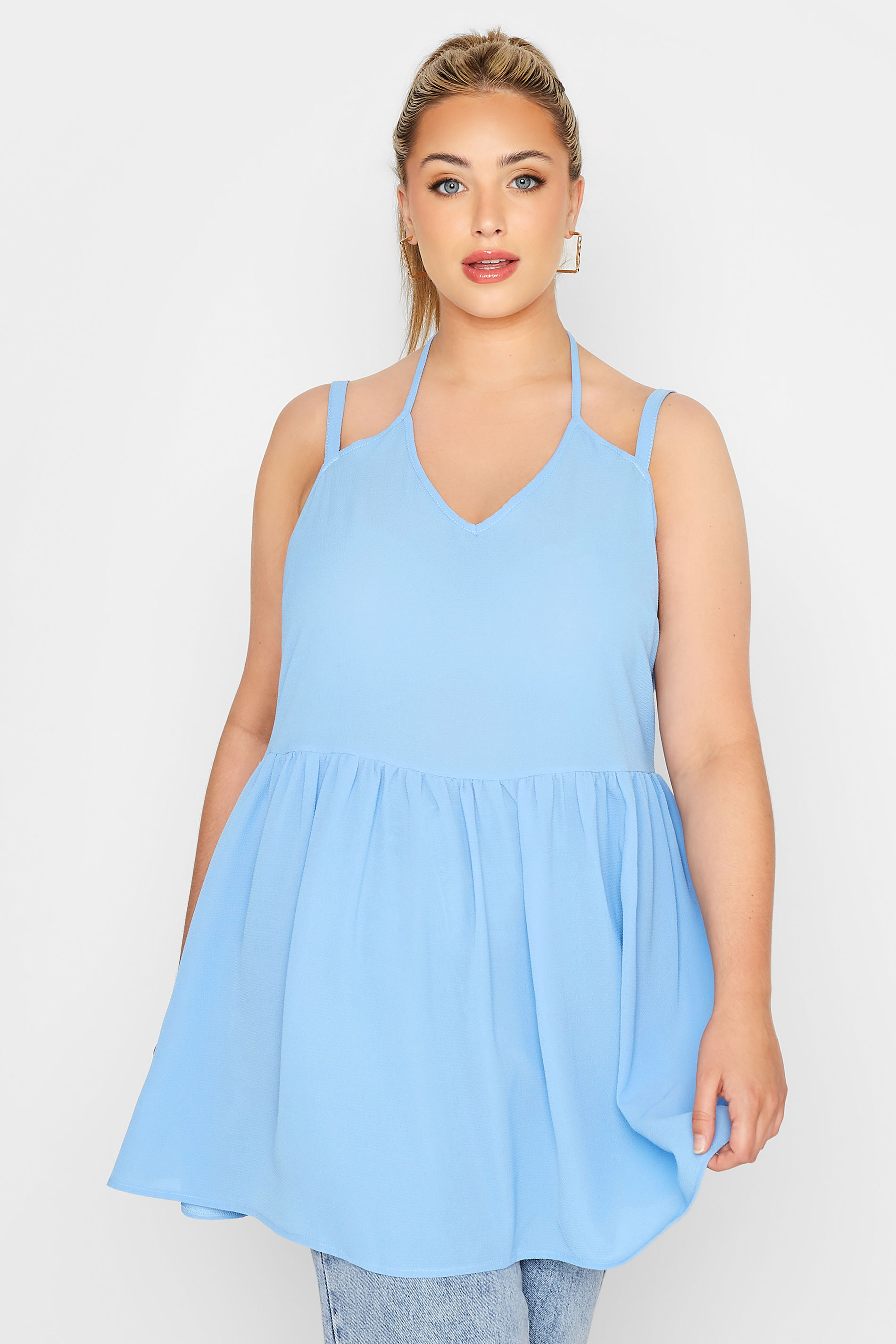 LIMITED COLLECTION Curve Light Blue Strappy Halter Cami Top 1