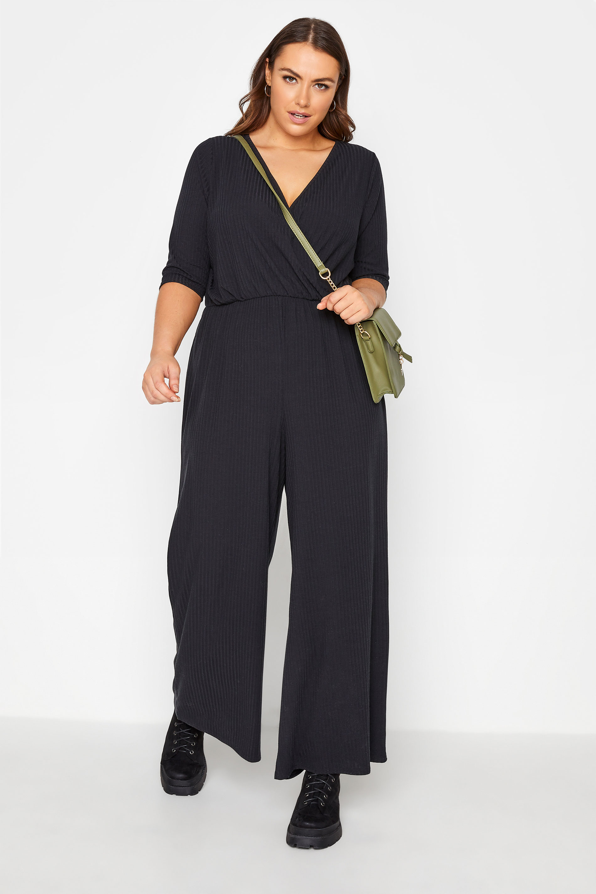 LIMITED COLLECTION Black Ribbed Wrap Jumpsuit_A.jpg