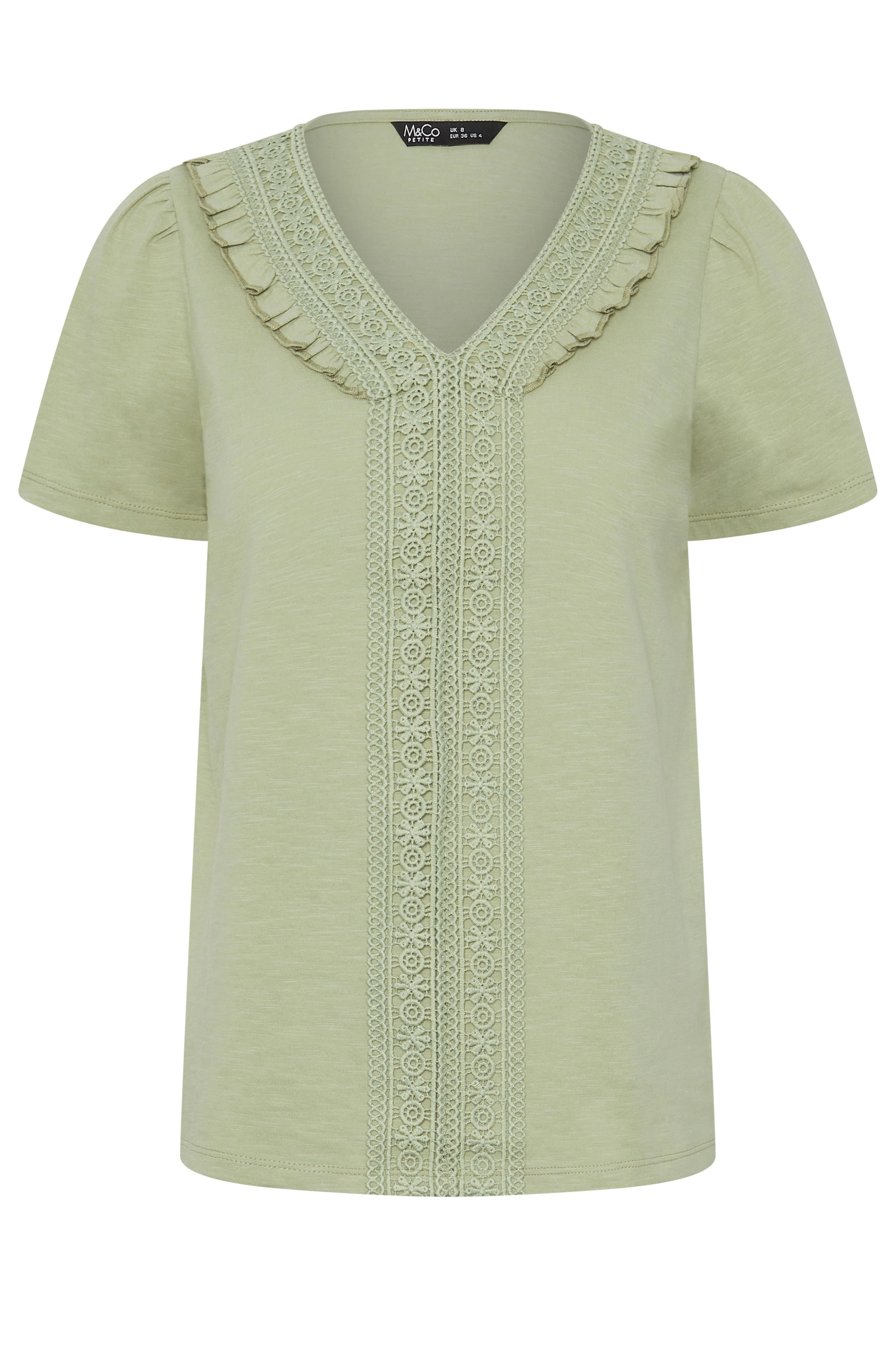M&Co Petite Sage Green Embroidered Trim Cotton Blouse | M&Co 5