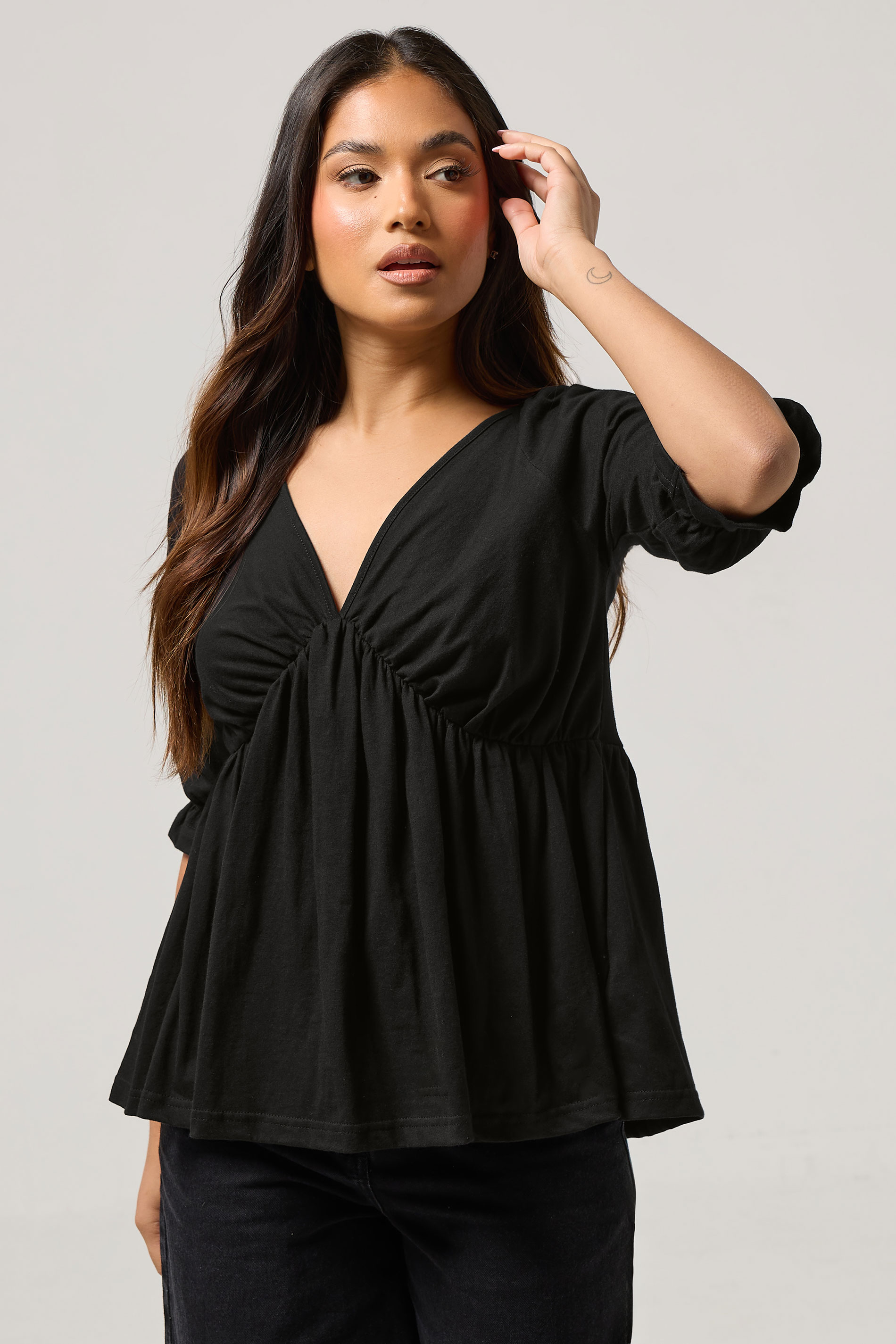 PixieGirl Petite Women's Black Cotton Smock Top | PixieGirl 3
