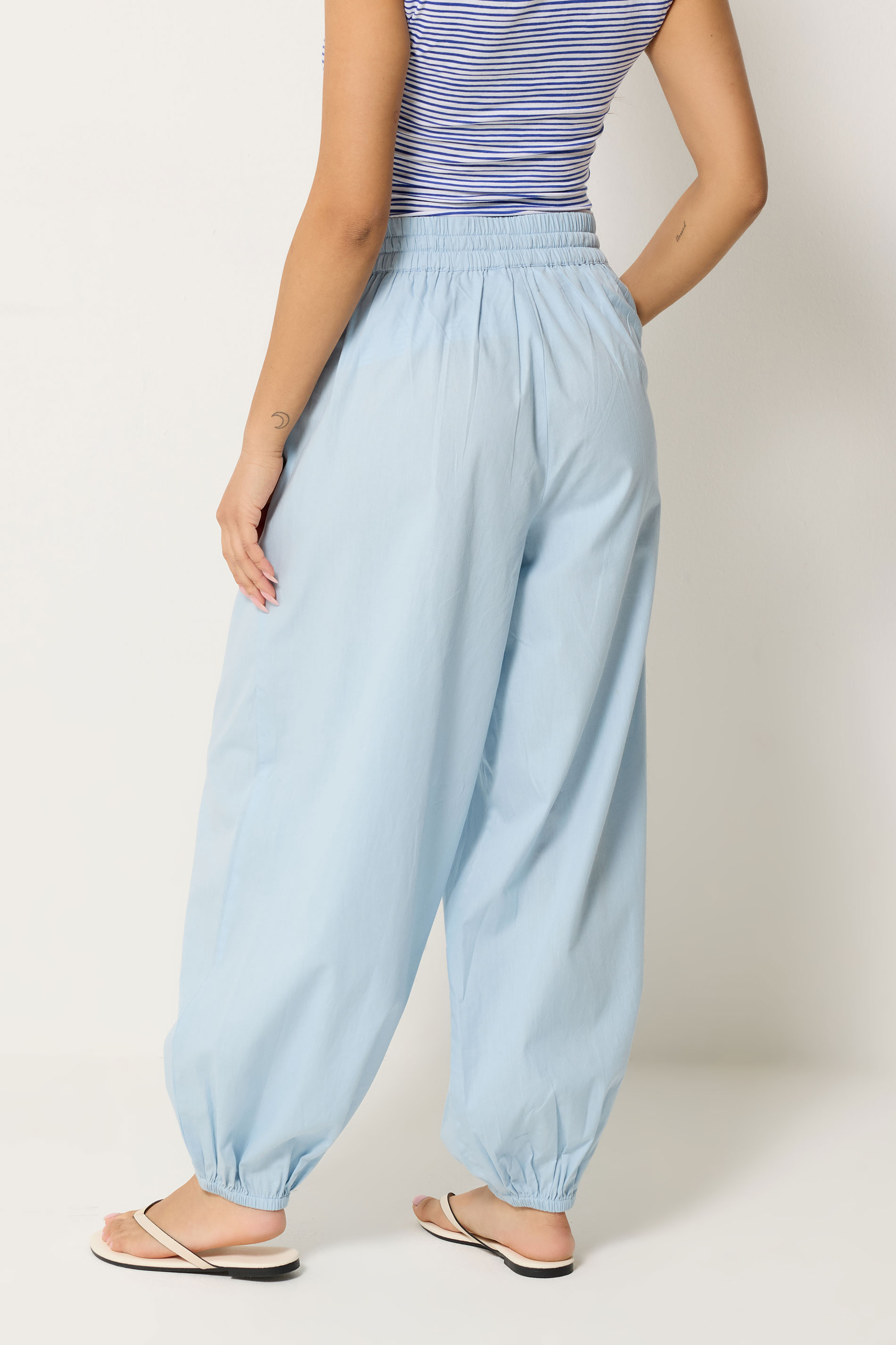 PixieGirl Petite Women's Light Blue Cotton Poplin Barrel Leg Trousers | PixieGirl 2