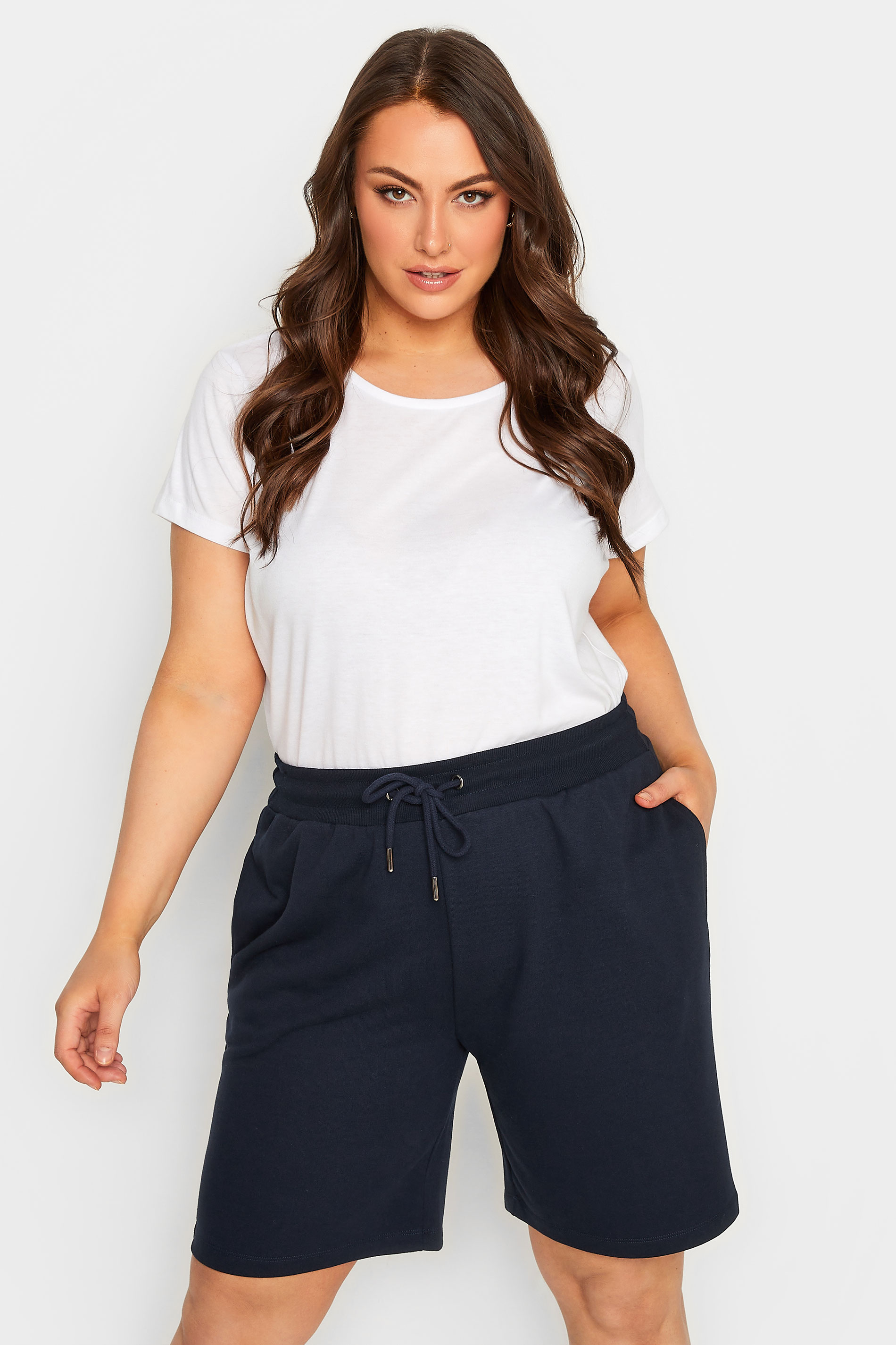 YOURS Plus Size Curve Navy Blue Jogger Shorts | Yours Clothing  1