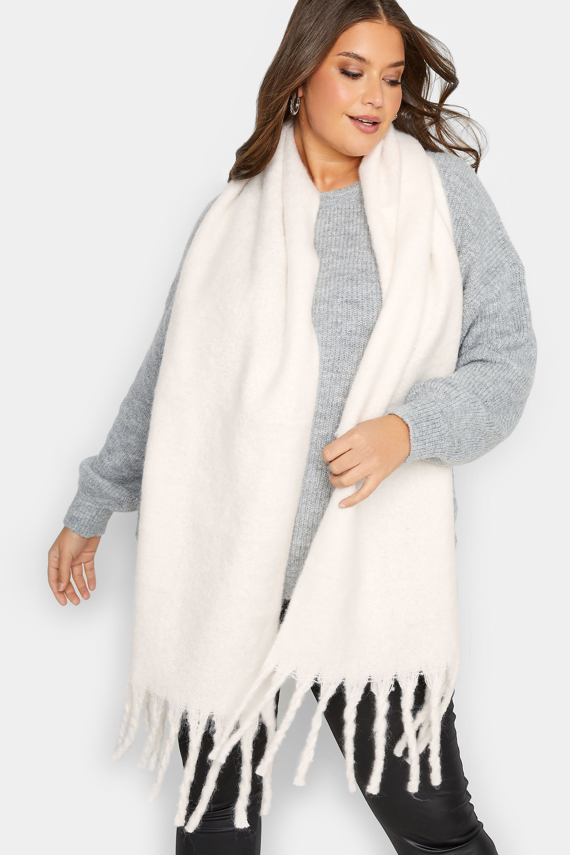 White Super Soft Chunky Tassel Scarf | Yours Clothing 1
