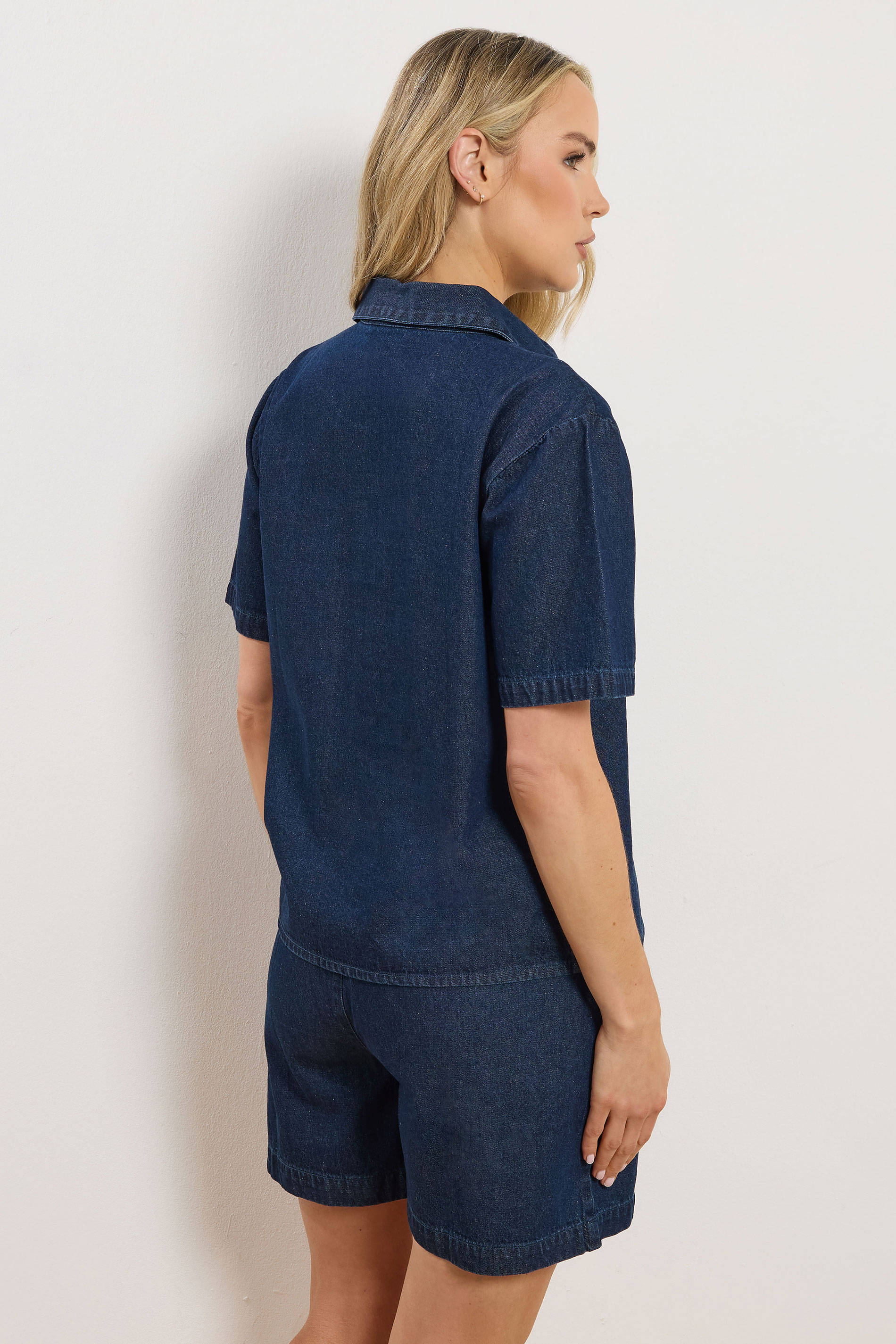 LTS Tall Women's Set Indigo Blue Denim Cotton Shirt & Shorts | Long Tall Sally 5