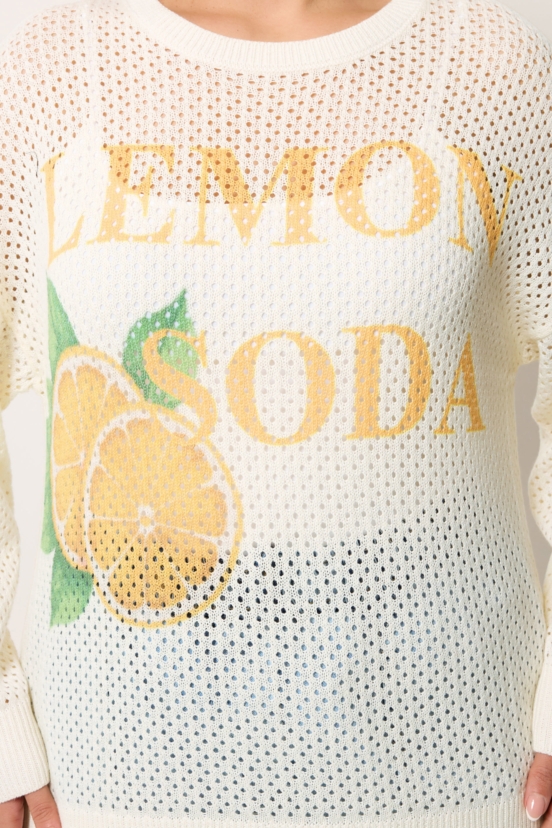 YOURS Plus Size Ivory White 'Lemon Soda' Pointelle Jumper | Tours Clothing 4