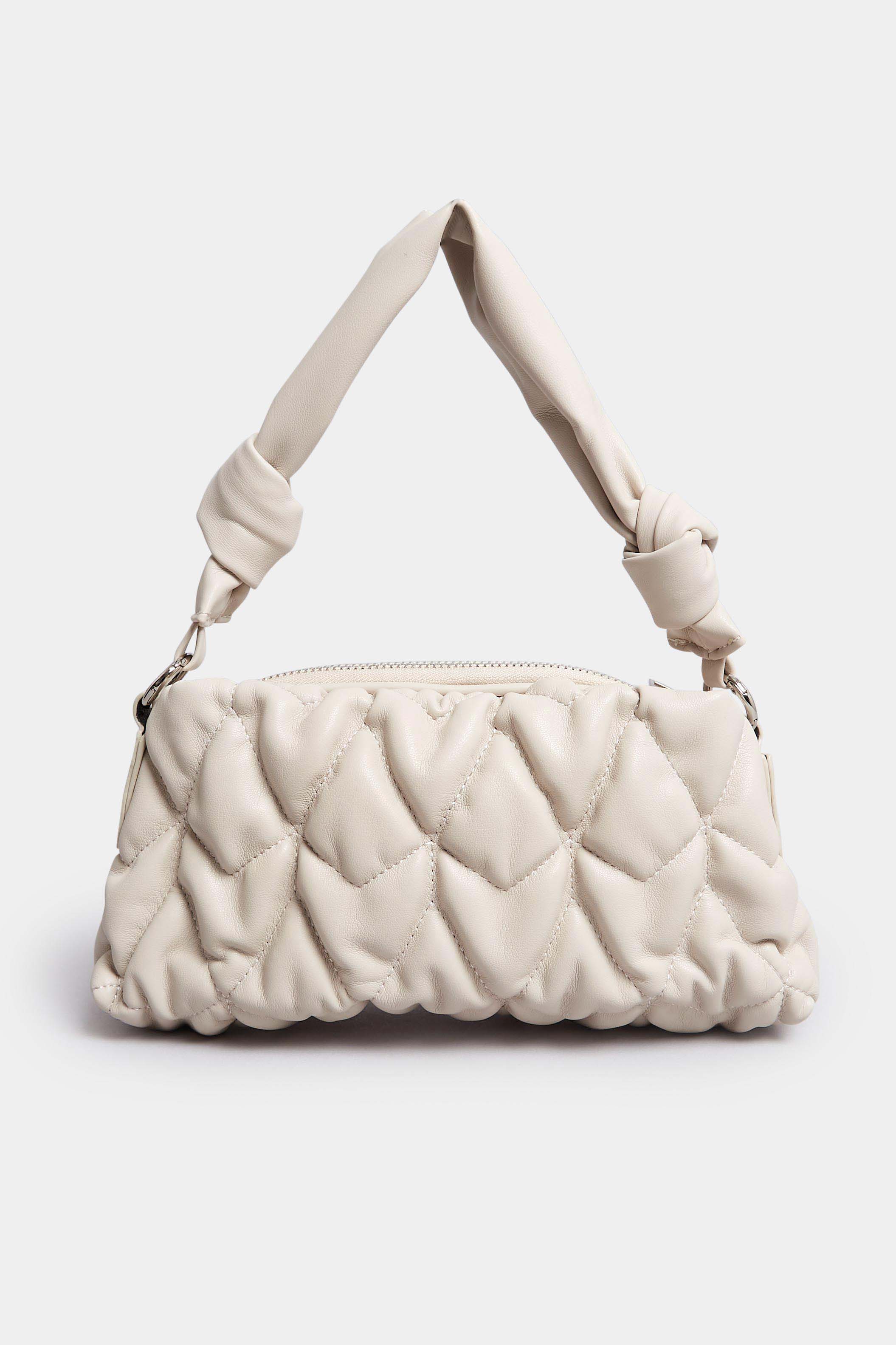 Cream Quilted Knot Strap Bag | Yours Clothing 3