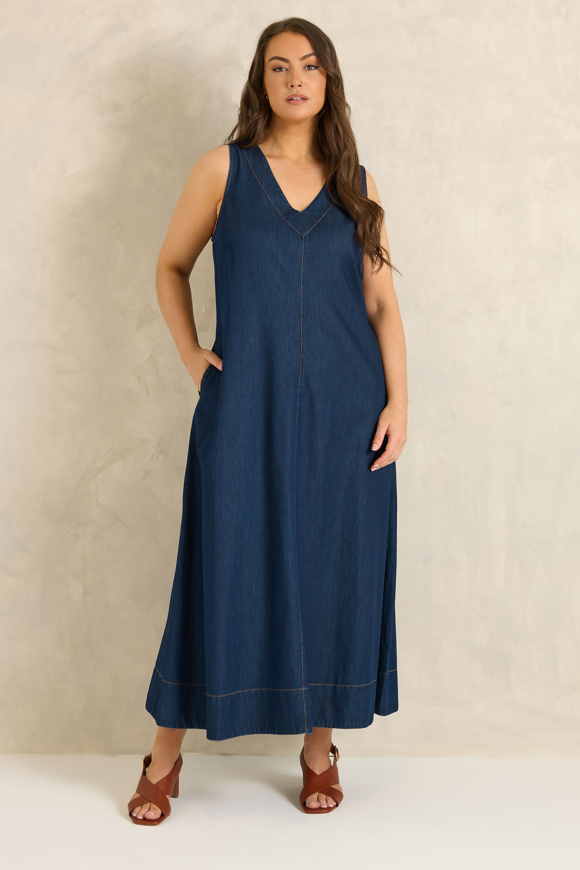 EVANS Plus Size Indigo Blue Sleeveless Cotton Denim Dress | Evans  2