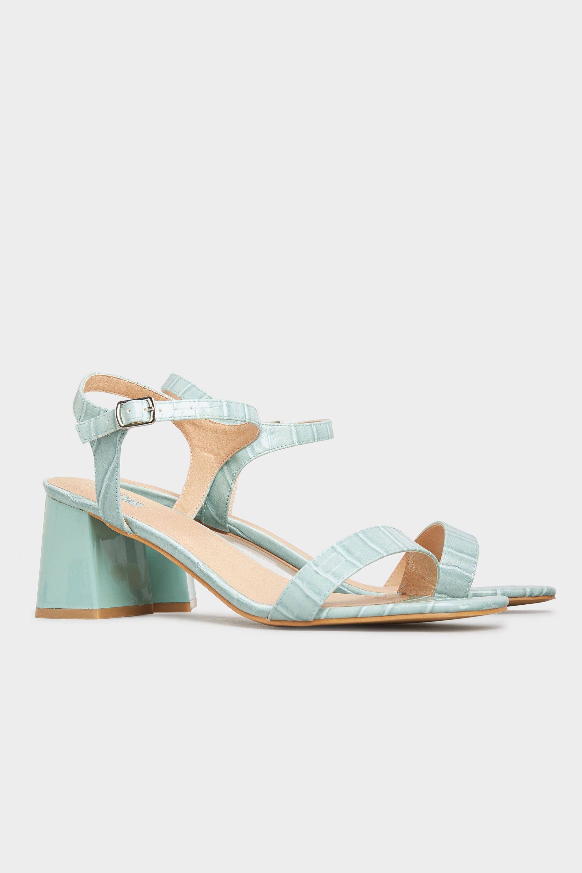 LIMITED COLLECTION Mint Green Block Heel Croc Sandal In Extra Wide Fit ...