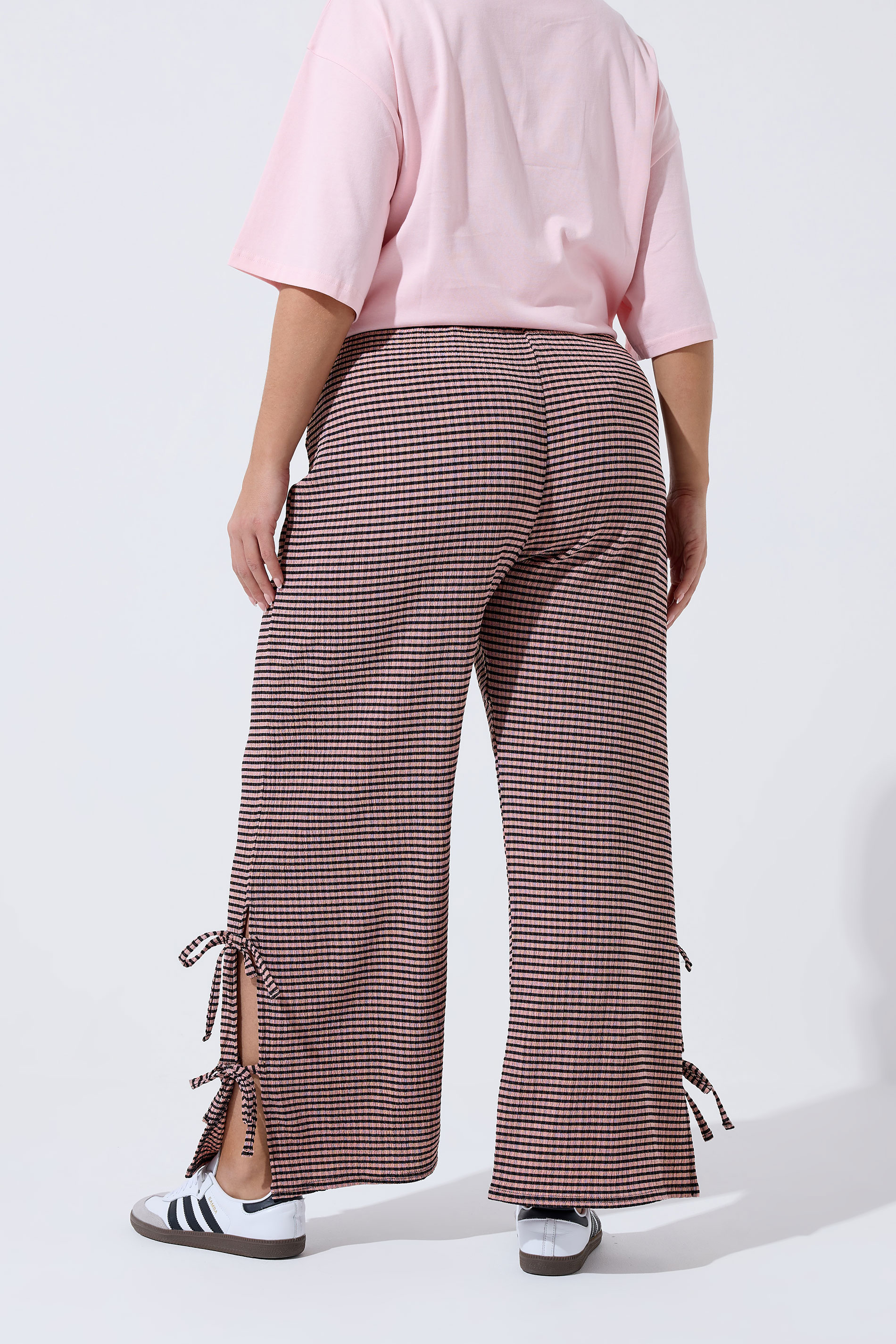 LIMITED COLLECTION Curve Pink Gingham Tie Side Trousers | Yours Clothing 2