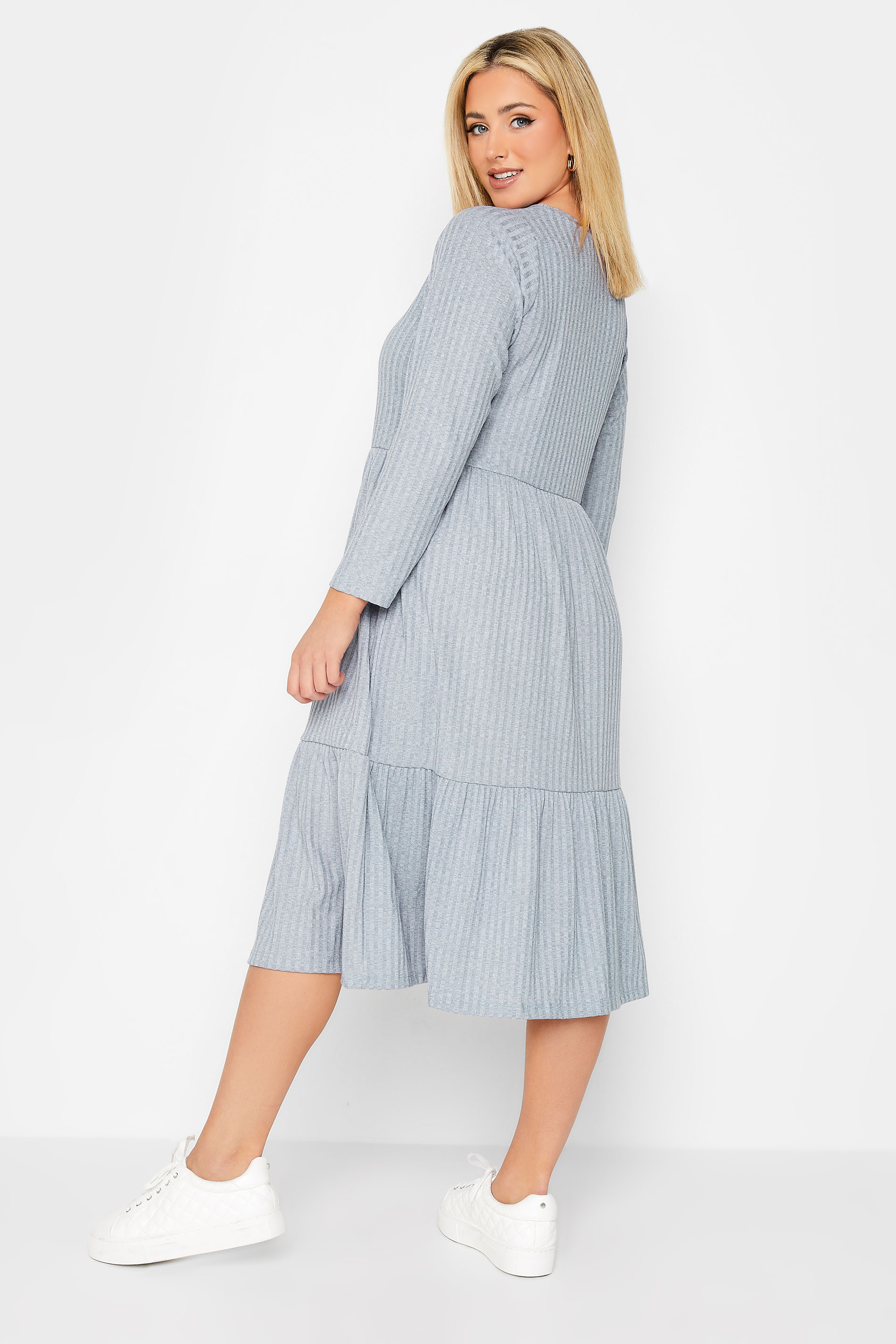 YOURS Plus Size Blue Ribbed Midi Dress | Yours Clothing 3