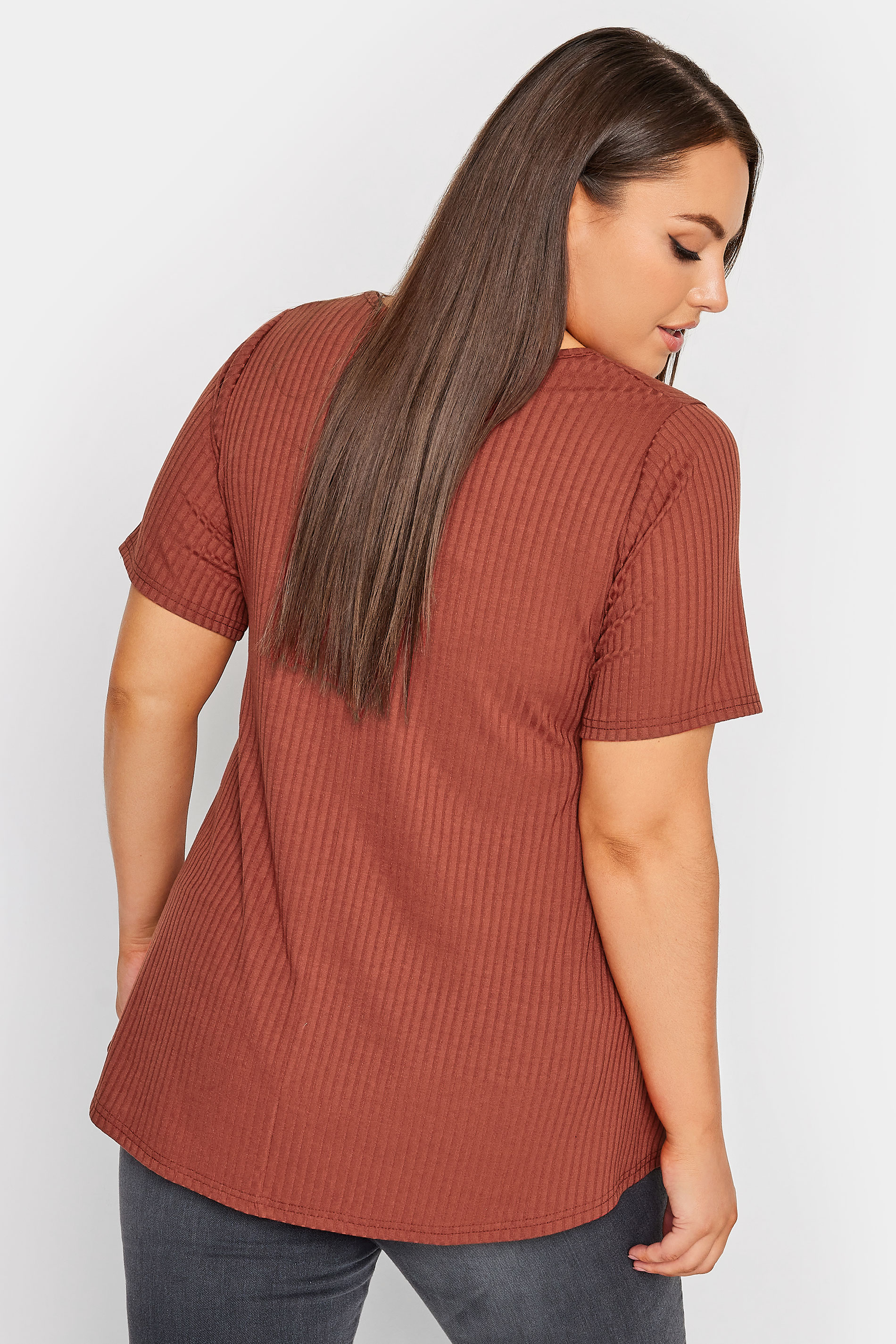 LIMITED COLLECTION Plus Size Curve Rust Brown Ribbed Swing Top | Yours Clothing  3