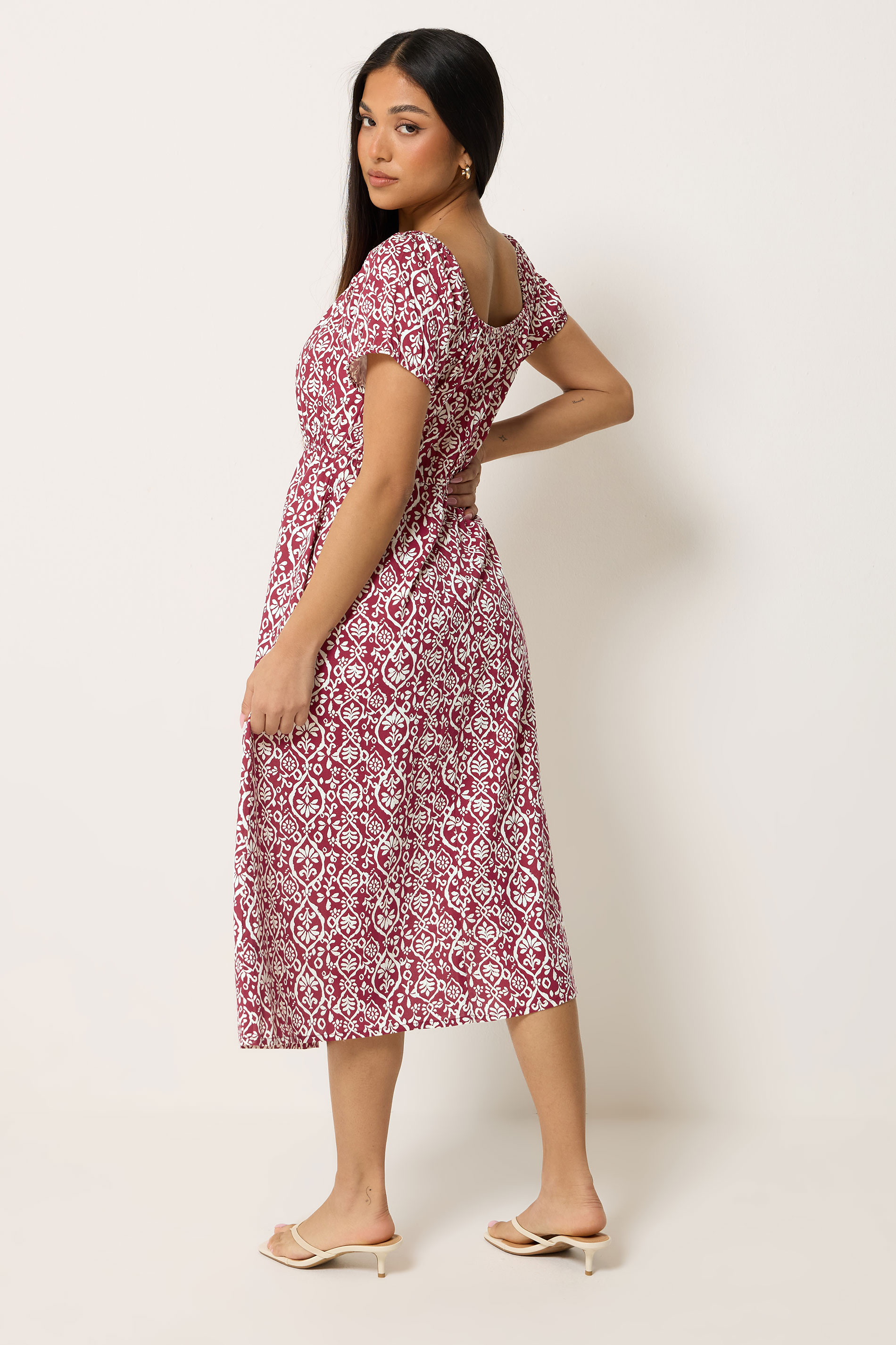 M&Co Petite Red Abstract Tie Neck Midi Dress | M&Co 2