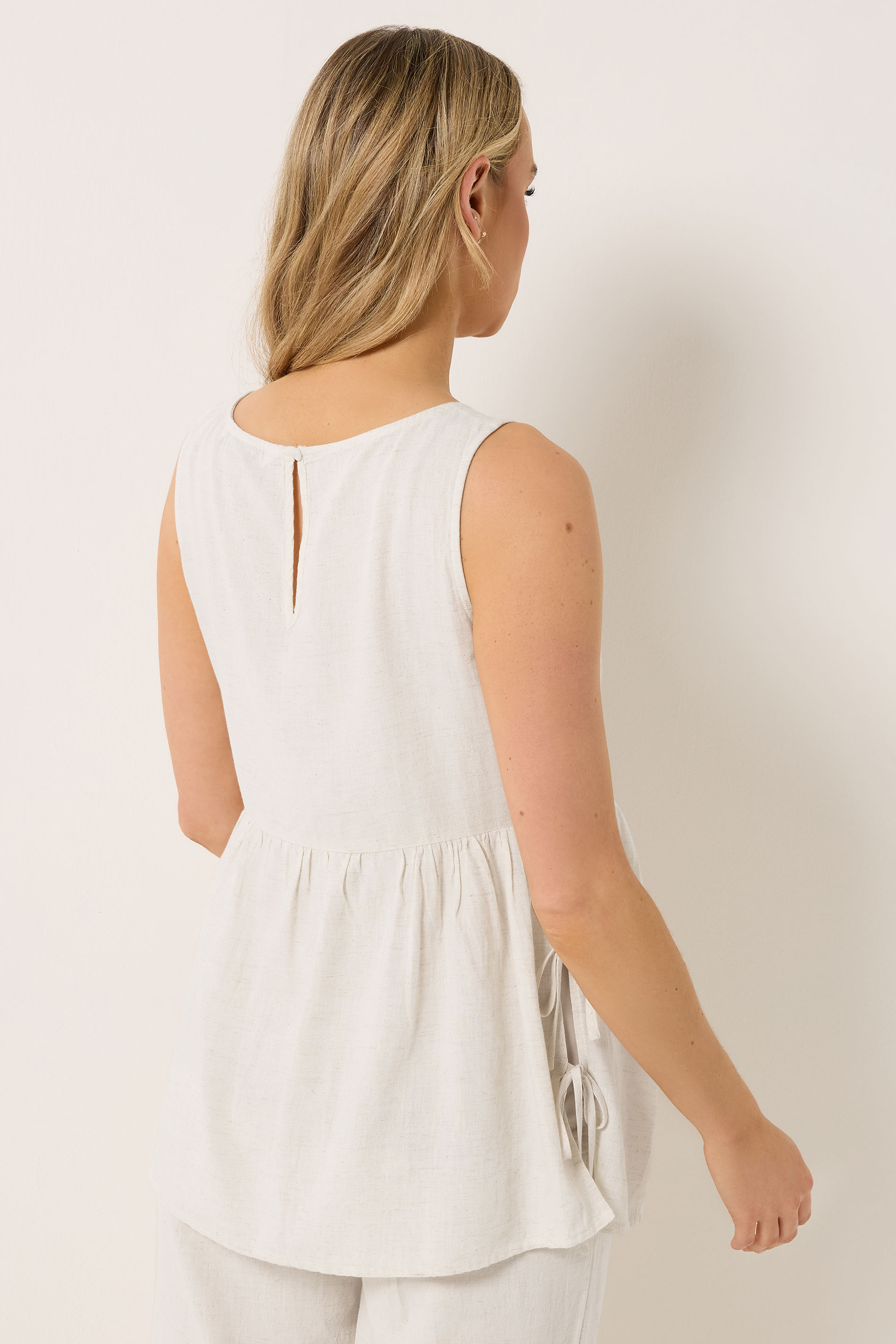 LTS Tall Women's Maternity Cream Tie Side Linen Peplum Top | Long Tall Sally 2