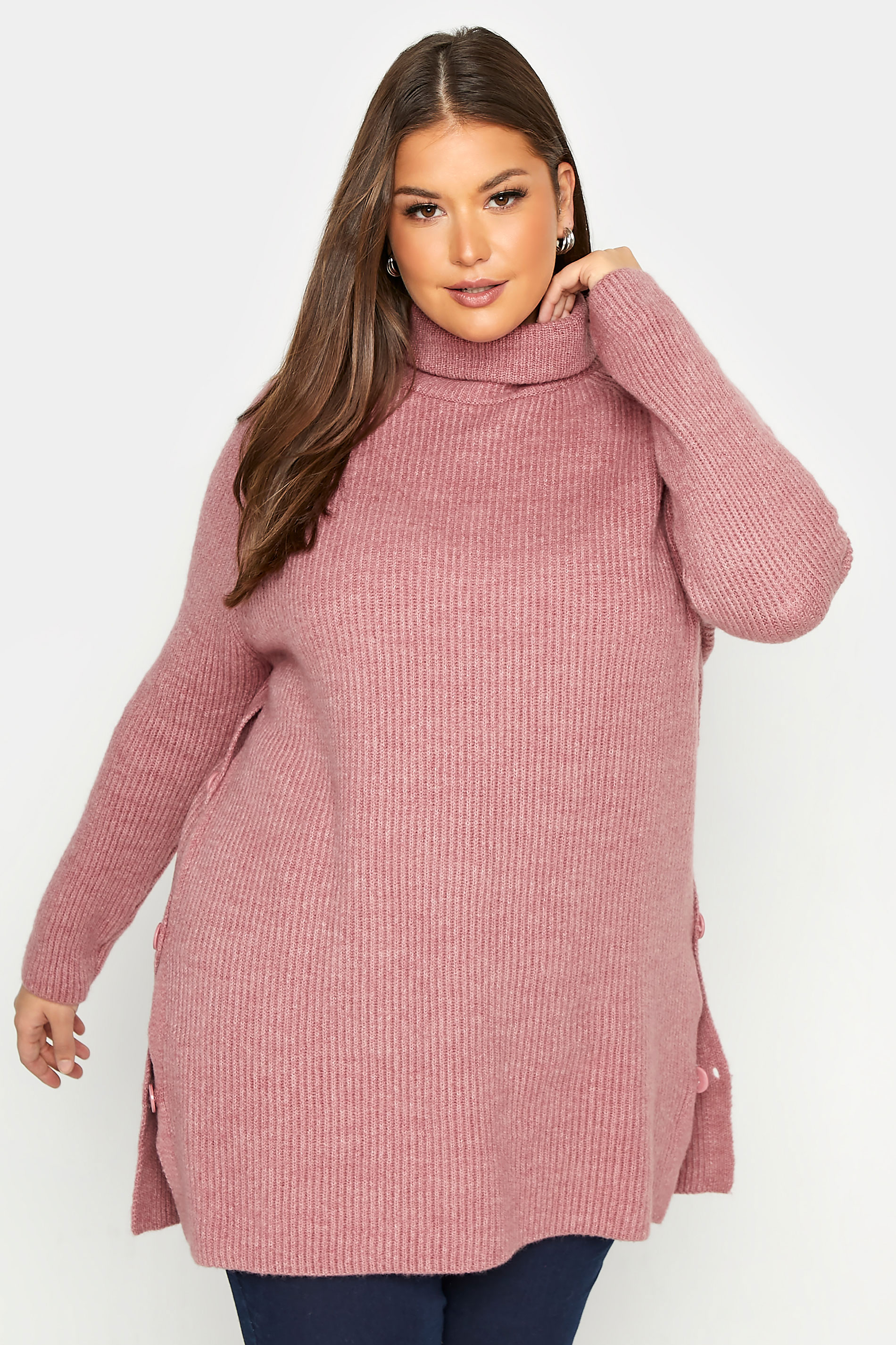 Curve Pink Roll Neck Knitted Jumper 1