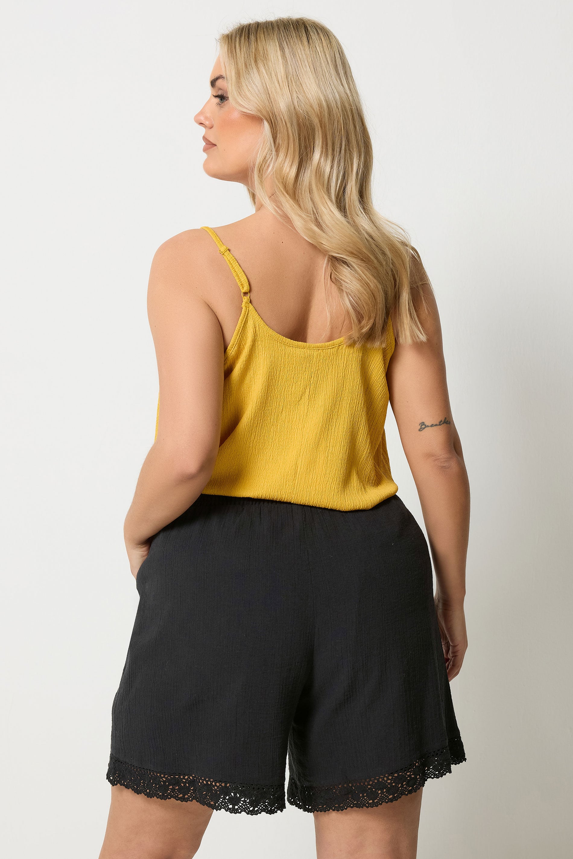 YOURS Plus Size Black Crochet Shirred Shorts | Yours Clothing 2