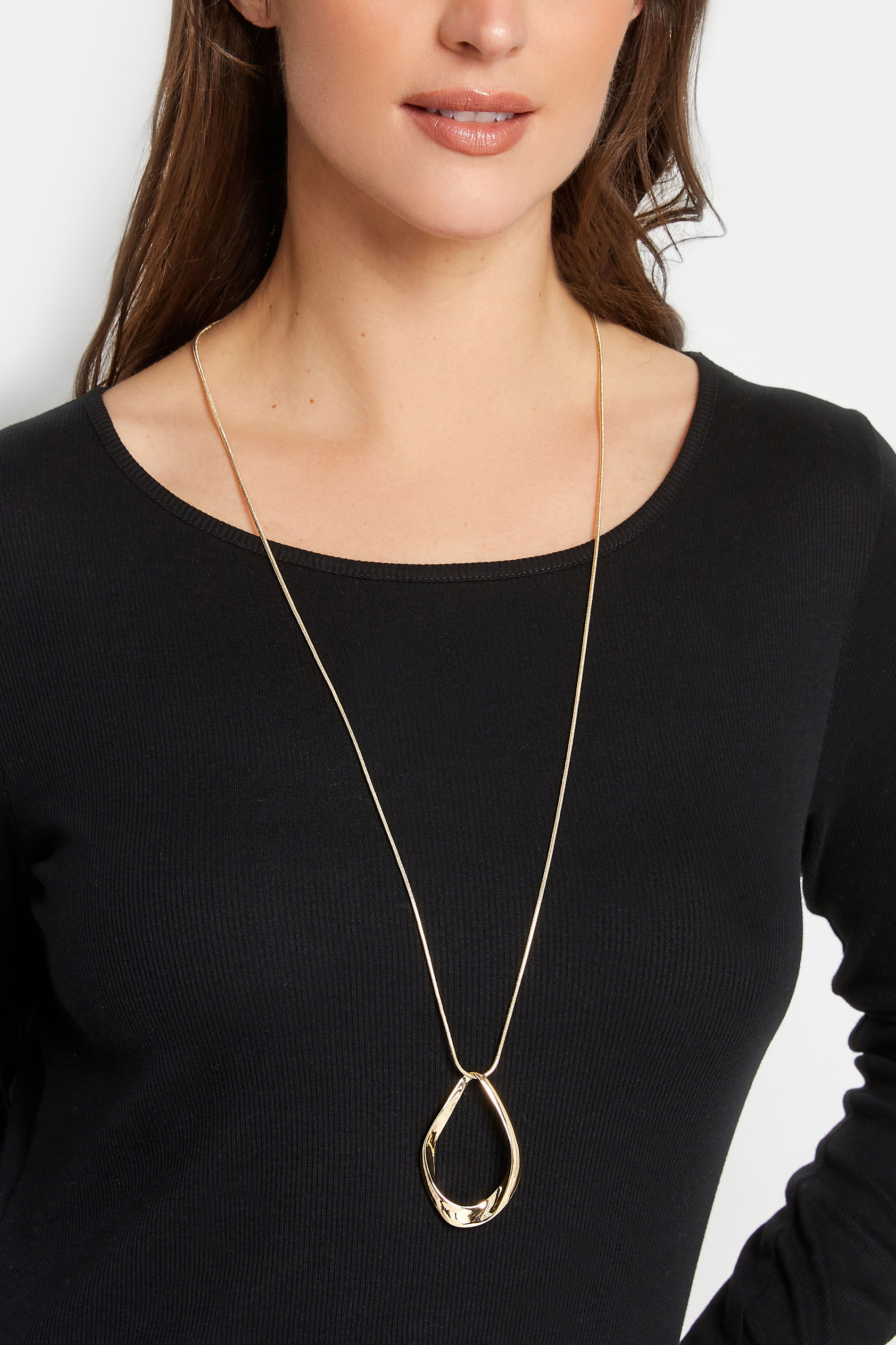 Gold Oval Pendant Long Necklace | Yours Clothing 1