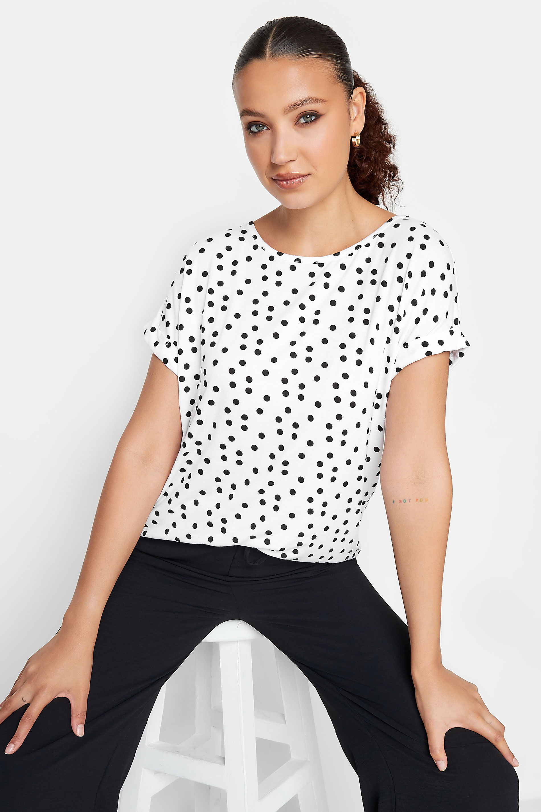 LTS Tall White Polka Dot Print T-Shirt | Long Tall Sally  1