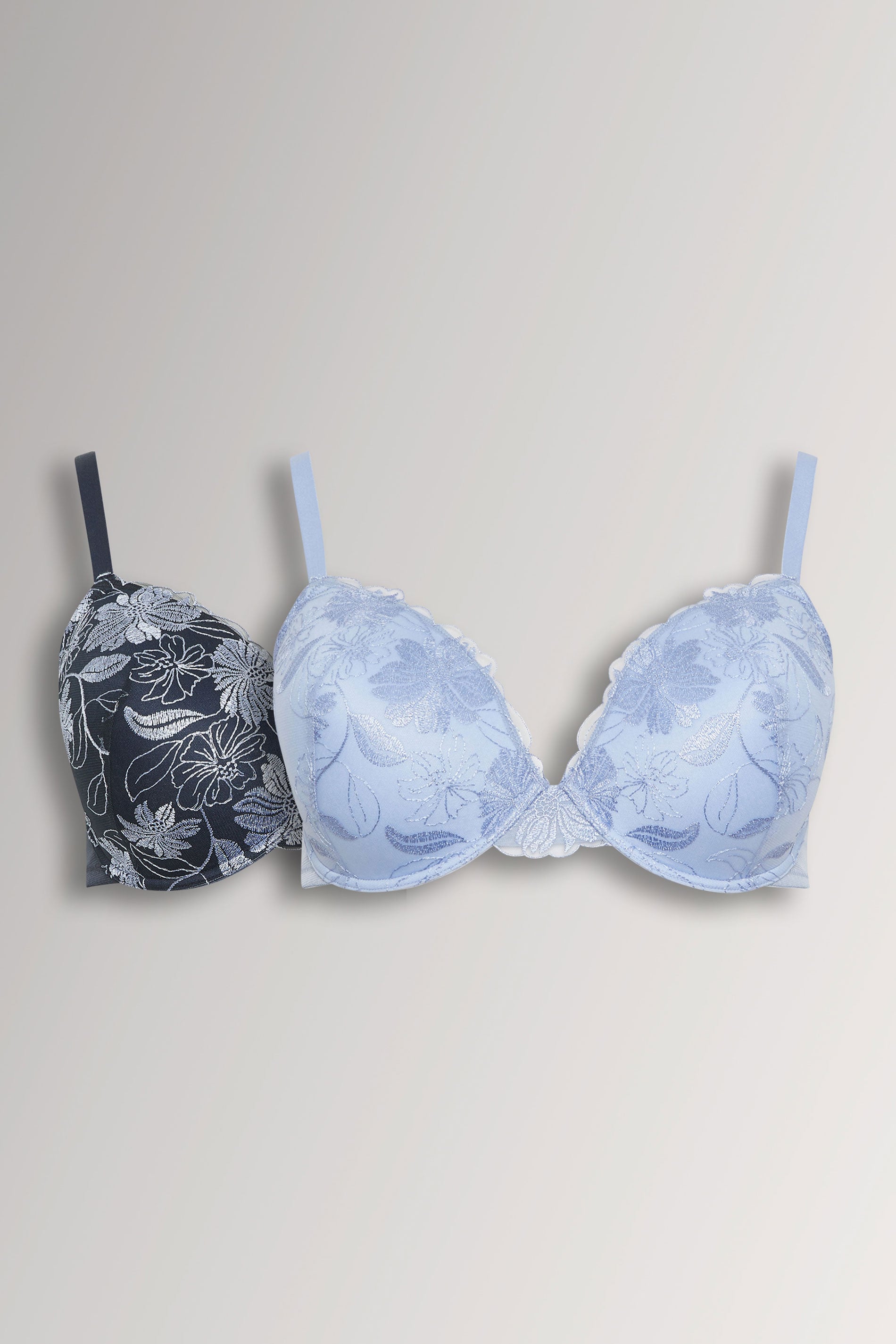 YOURSET 2 PACK Plus Size Navy Blue Embroidered Floral Padded Bras | Yours Clothing 3