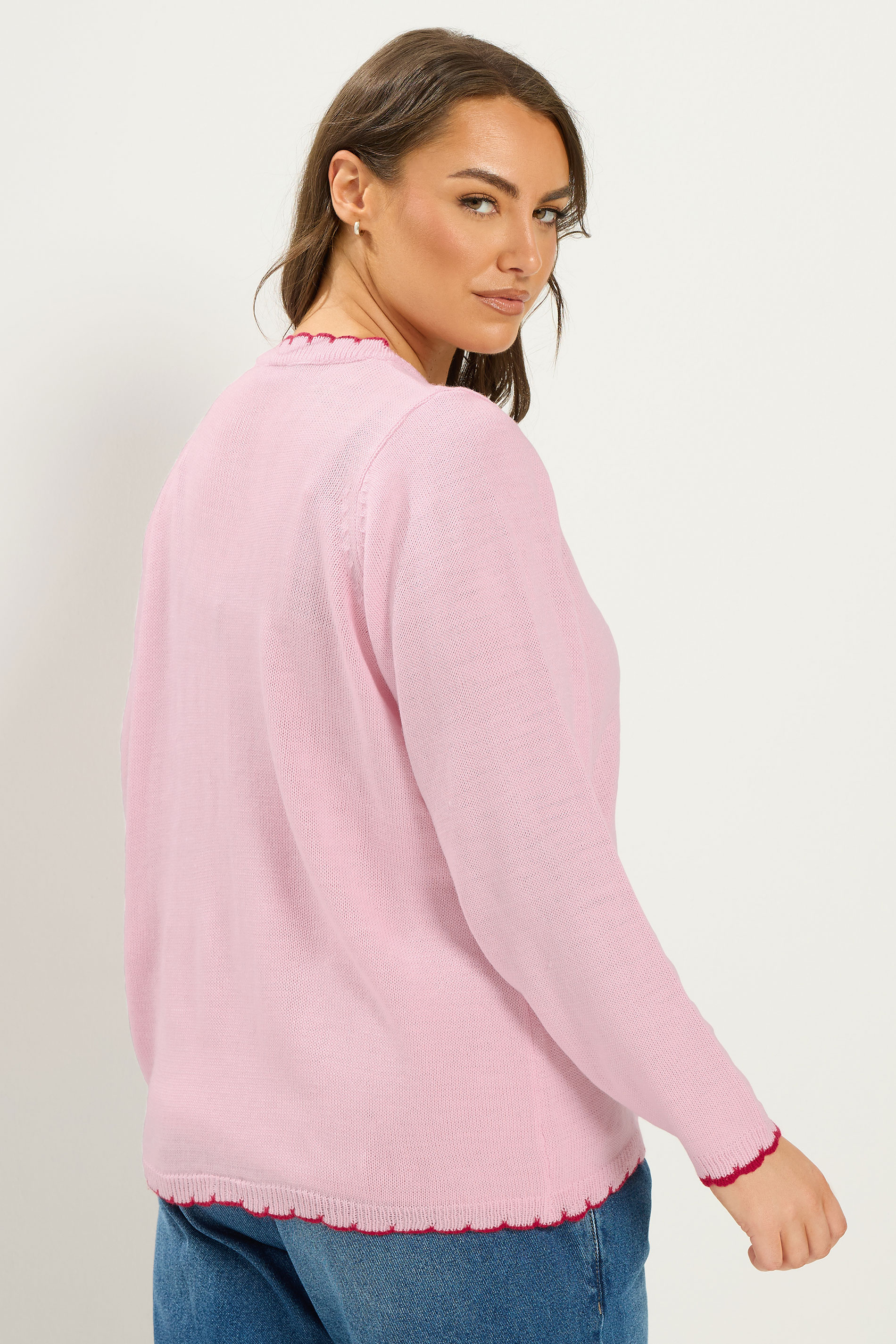 YOURS Plus Size Pink Scallop Edge Cardigan | Yours Clothing 4
