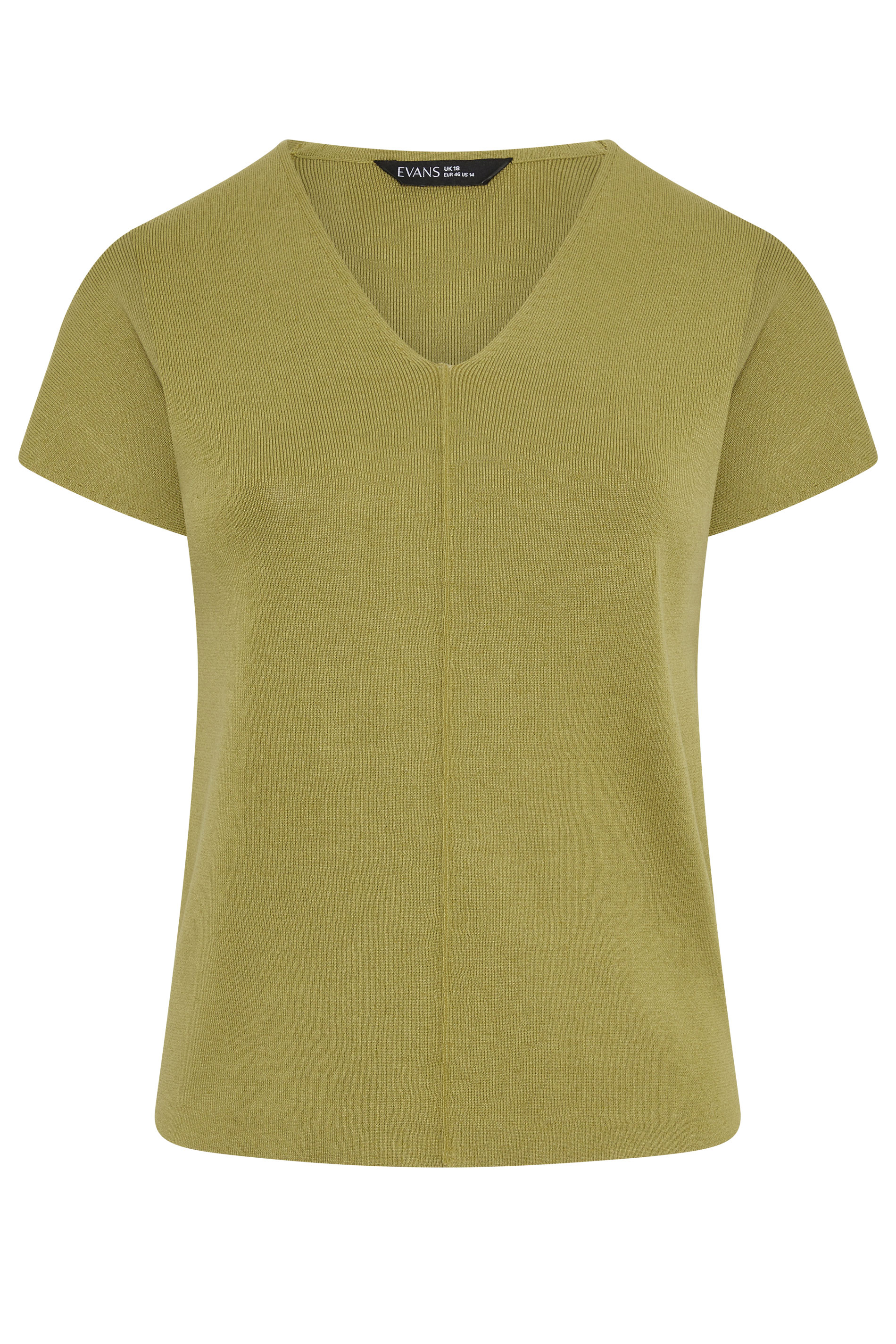 EVANS Plus Size Olive Green V-Neck Knitted Top | Evans 5