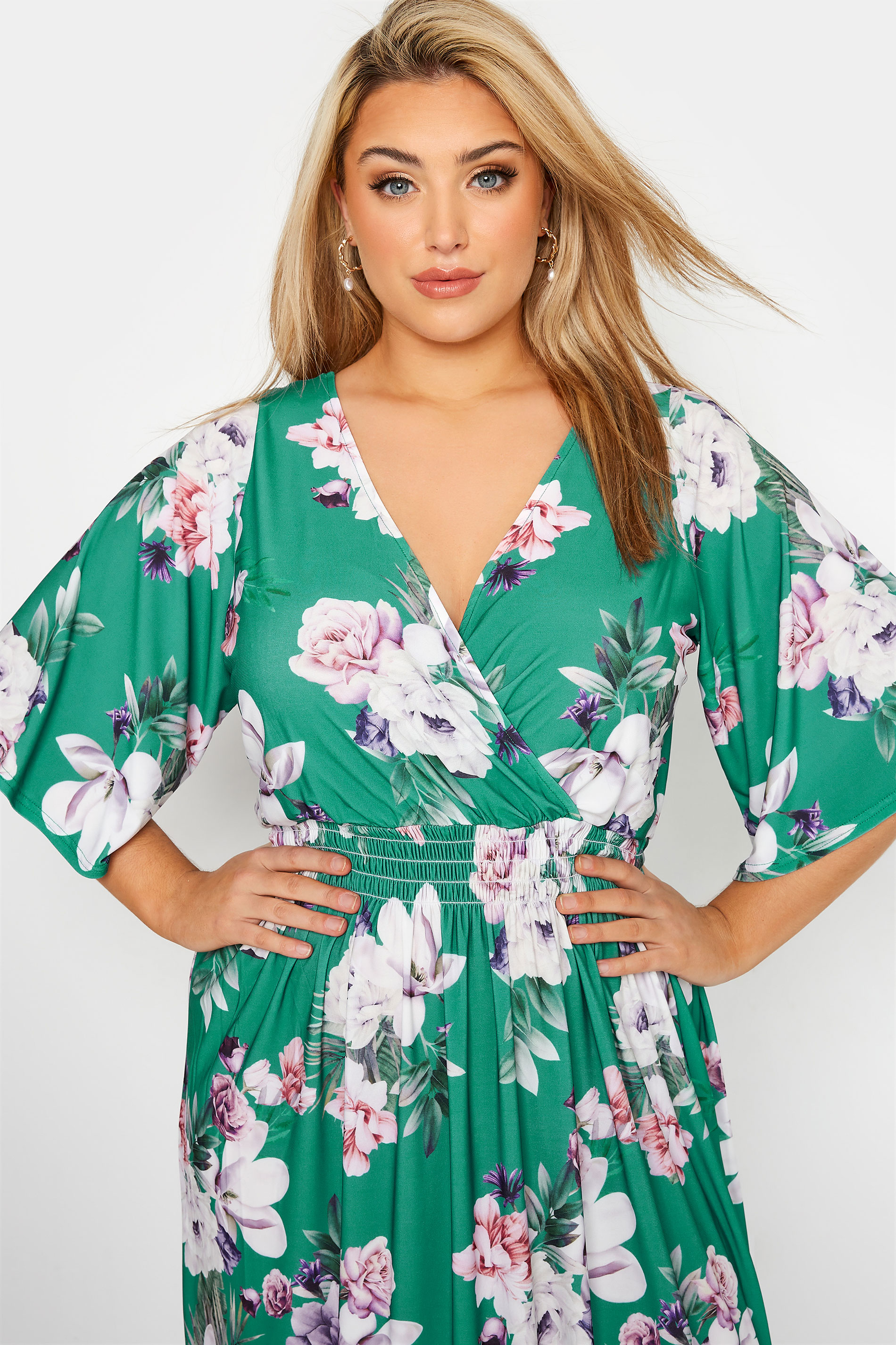 Robes Grande Taille Grande taille  Robes Longues | YOURS LONDON - Robe Cache-Coeur Floral Verte Maxi - UM21685