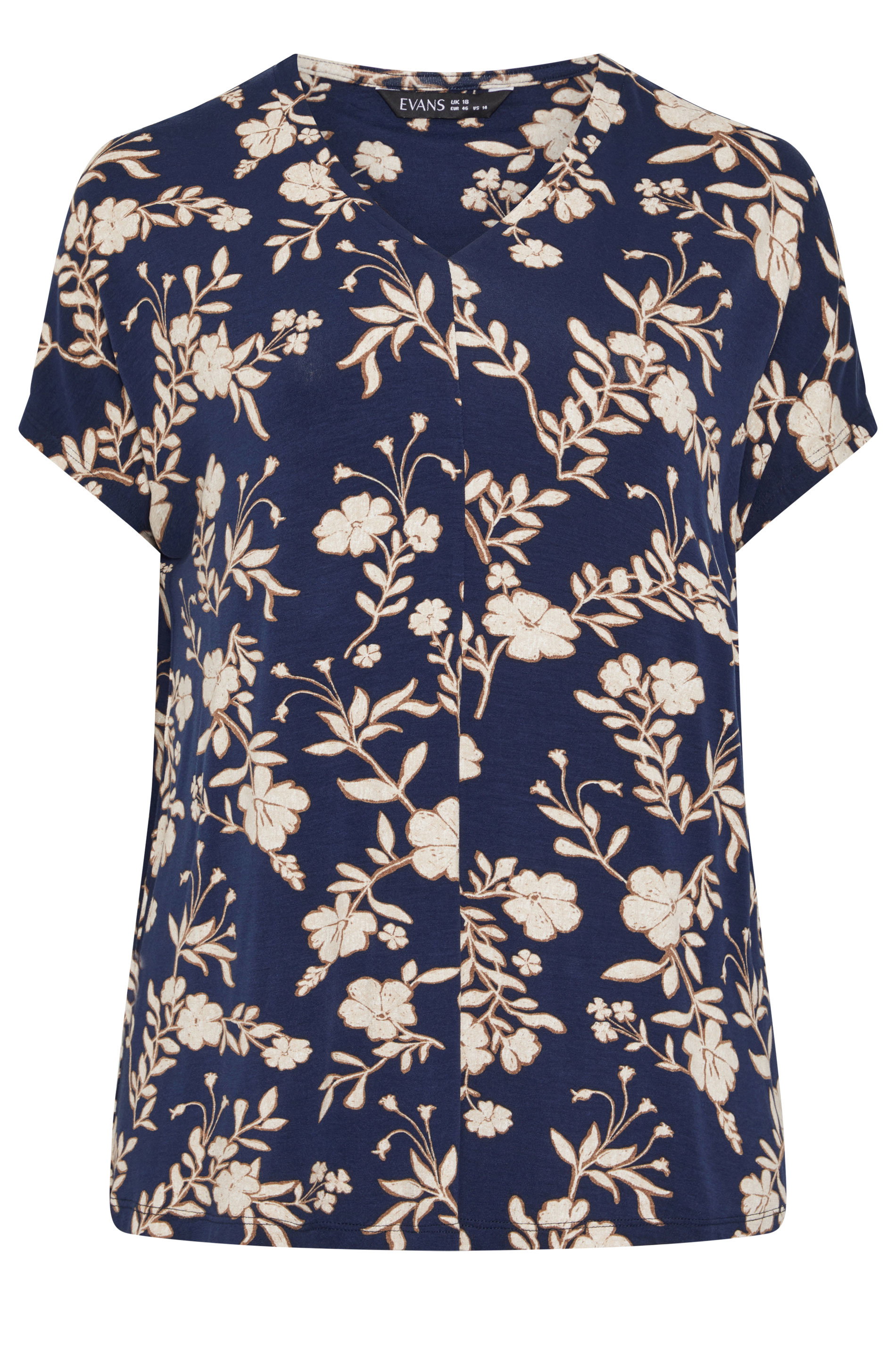 EVANS Plus Size Navy Blue Floral Grown-On Sleeve Top | Evans 5