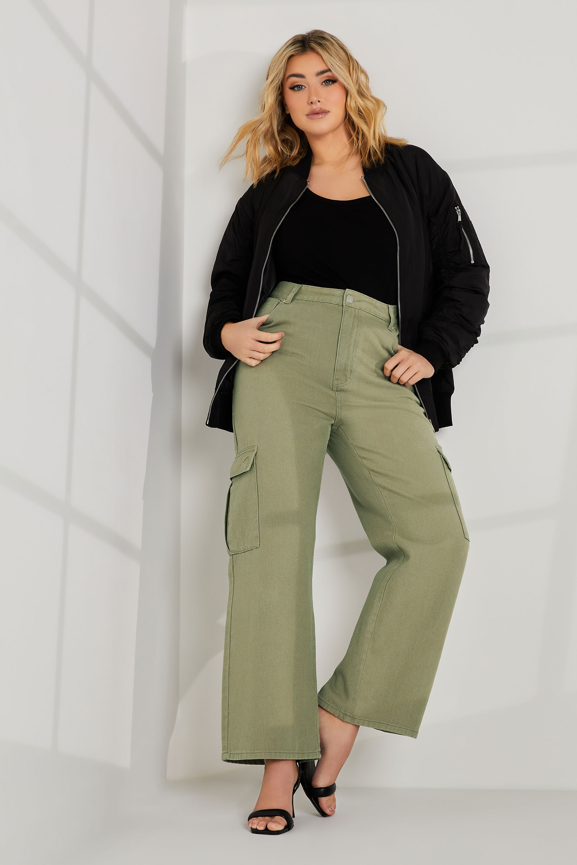 Plus Size Khaki Green Cargo Jeans | Yours Clothing 1