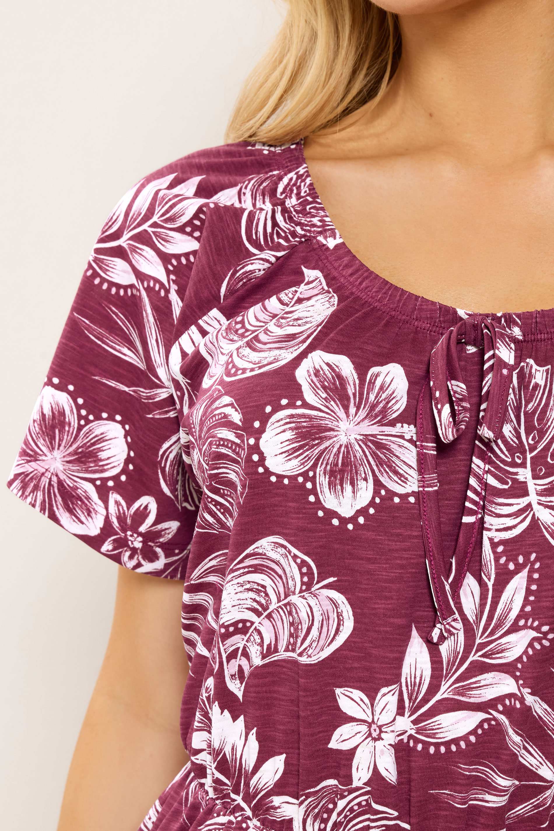 M&Co Berry Red Floral Tie Neck Cotton Midi Dress | M&Co 4