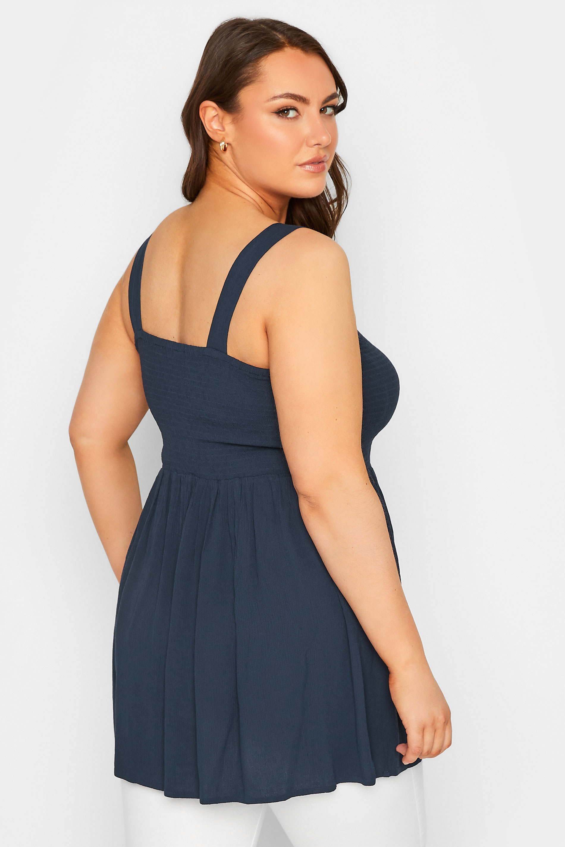 YOURS Plus Size Navy Blue Crinkle Vest Top | Yours Clothing 3