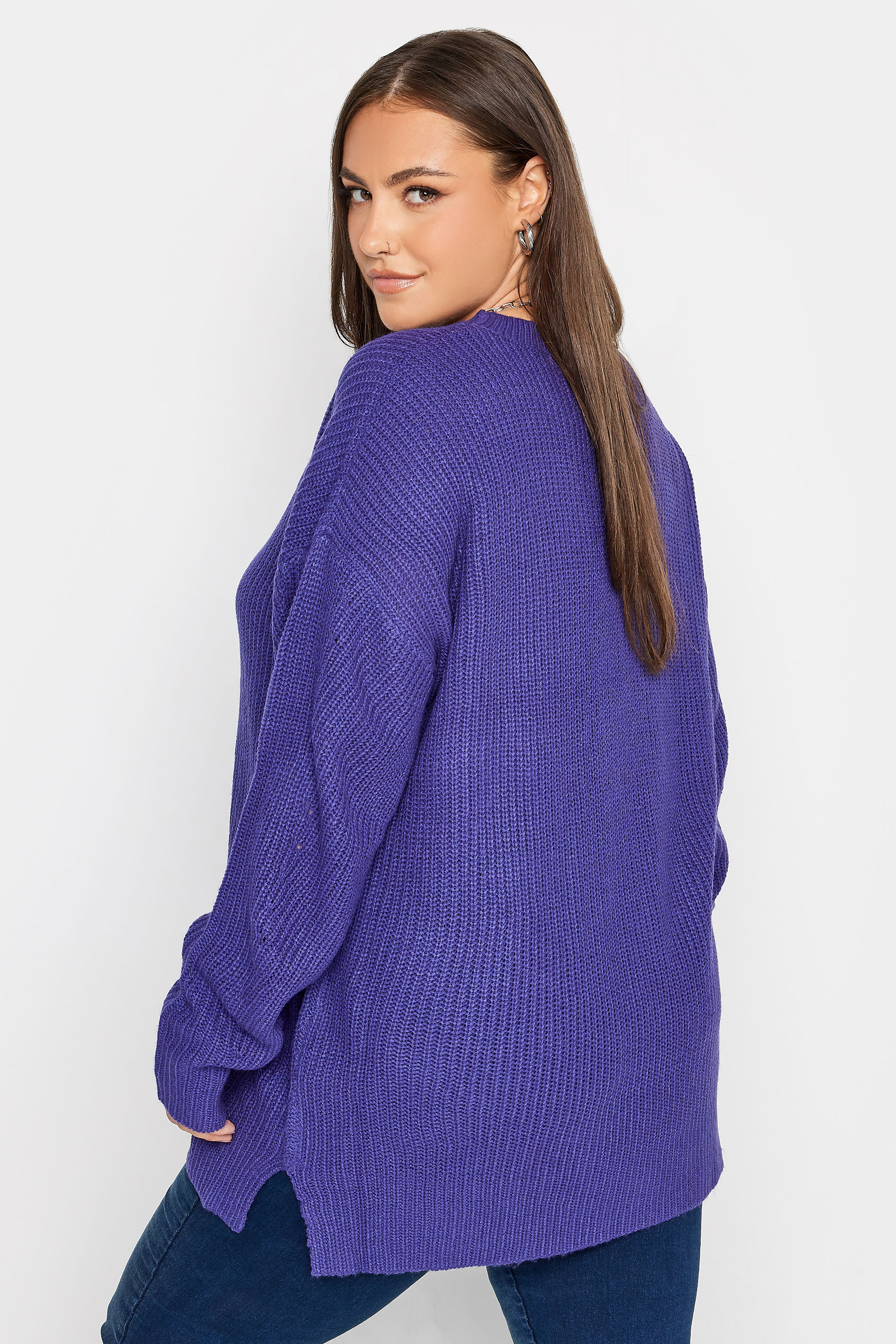 YOURS Plus Size Purple Ribbed Knit Jumper | Yours Clothing 3