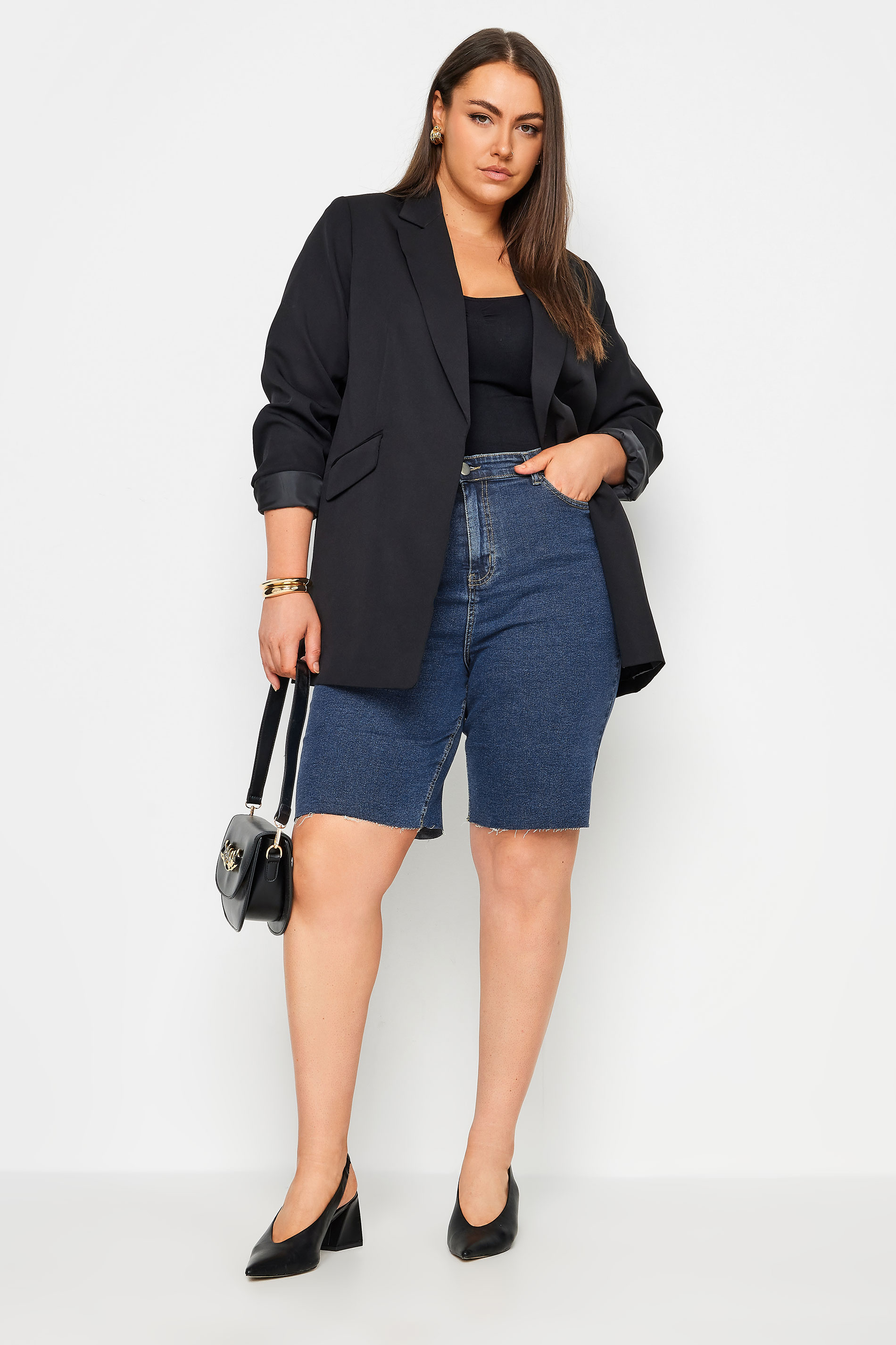 YOURS Curve Plus Size Dark Blue Bermuda Shorts | Yours Clothing  3