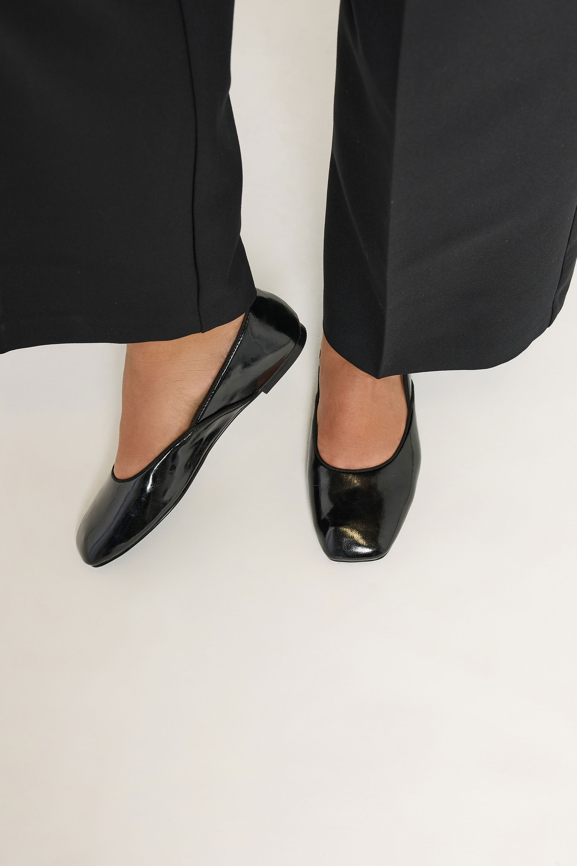 Black Square Toe Ballet Pumps In Wide E Fit & Extra Wide EEE Fit