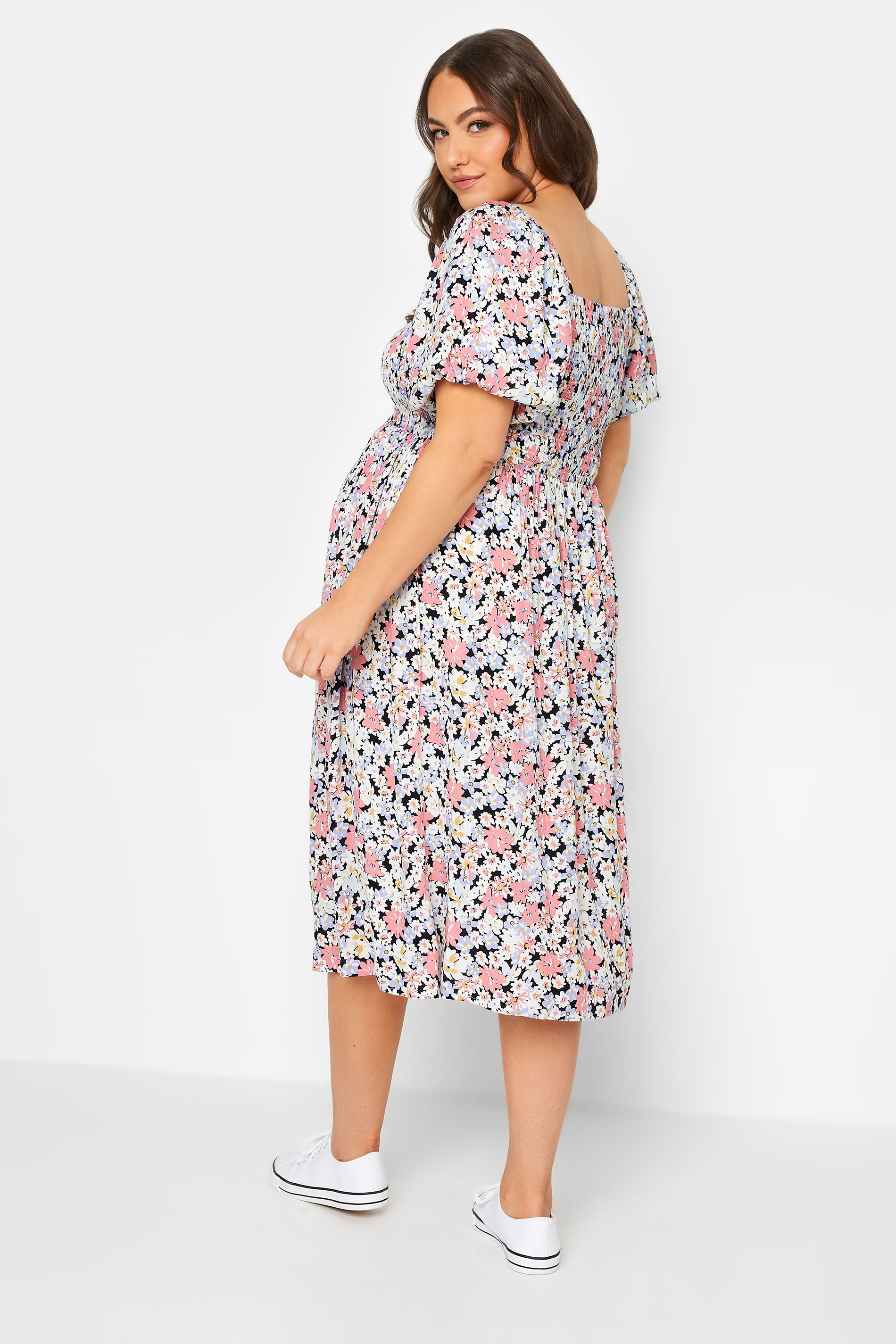 BUMP IT UP MATERNITY Curve Plus Size Pink Floral Shirred Dress | Yours Clothing  3