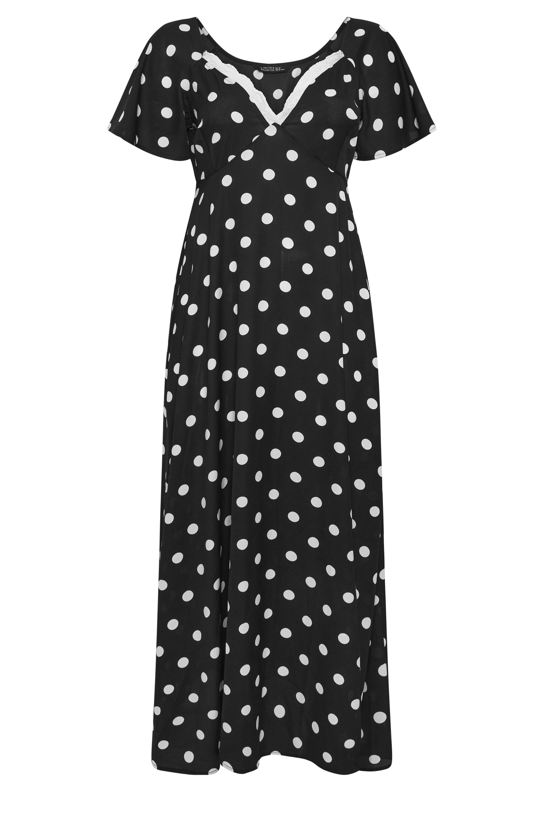 LIMITED COLLECTION Plus Size Black Polka Dot Lace Trim Maxi Dress | Yours Clothing 5