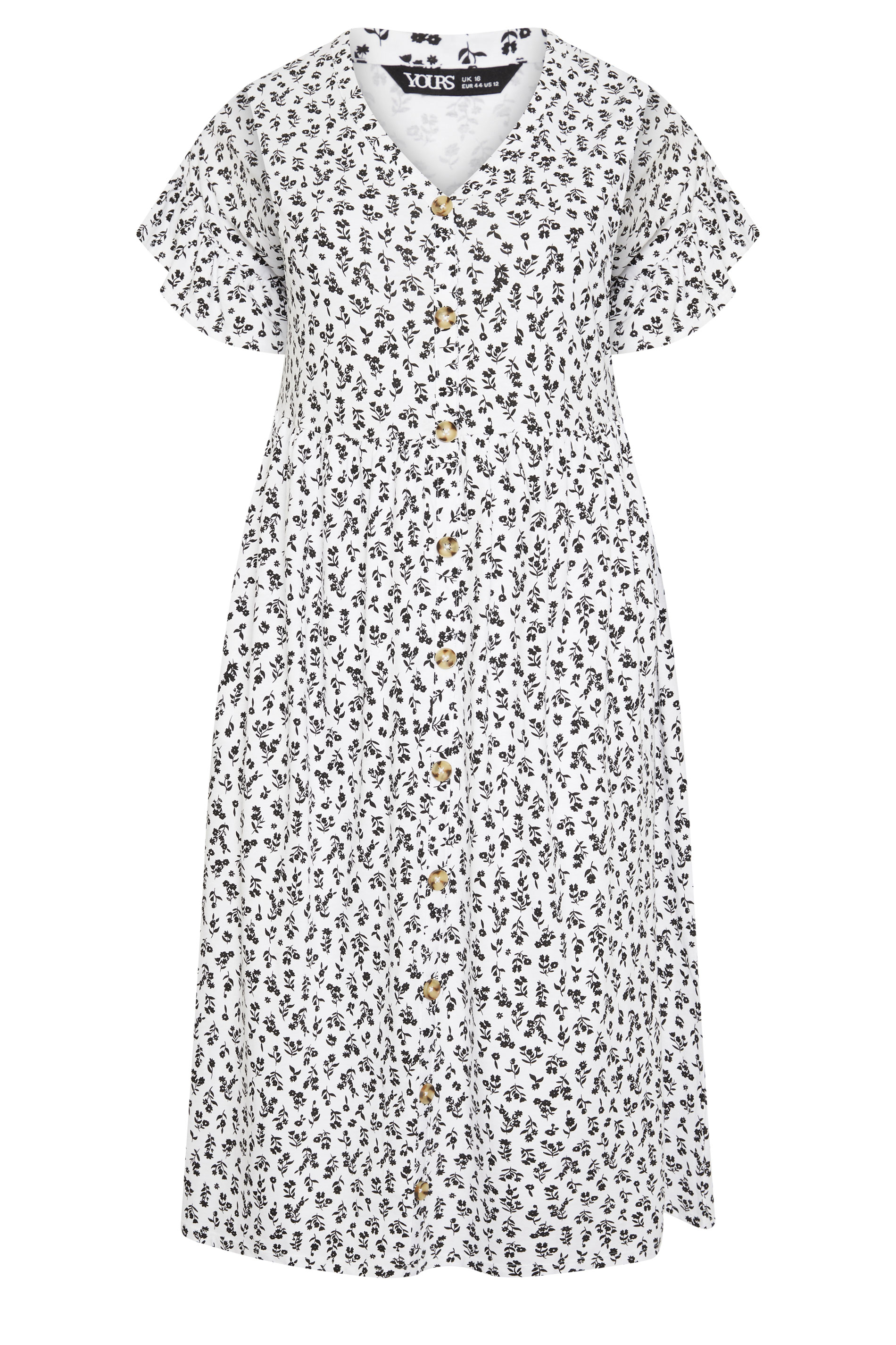 YOURS Plus Size White Floral Frill Sleeve Dress | Yours Clothing 5