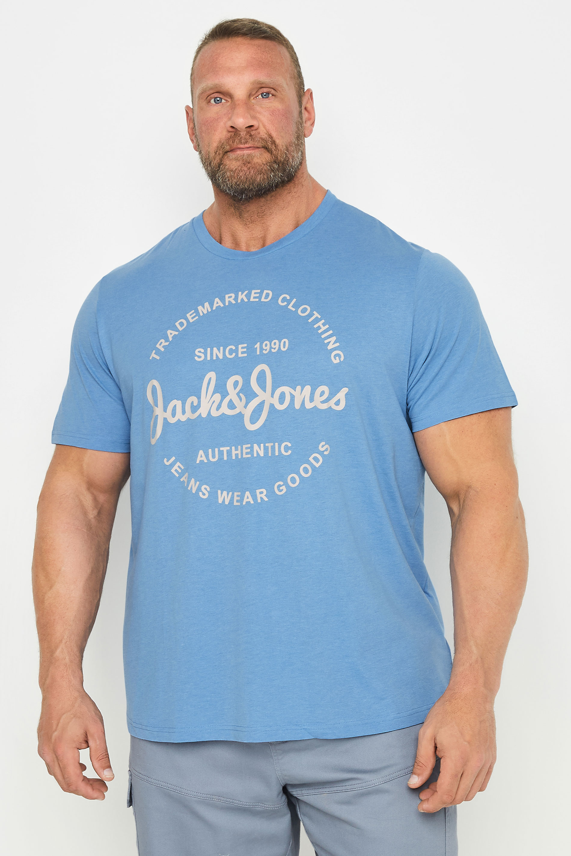 JACK & JONES Big & Tall Blue Short Sleeve T-Shirt | BadRhino 1