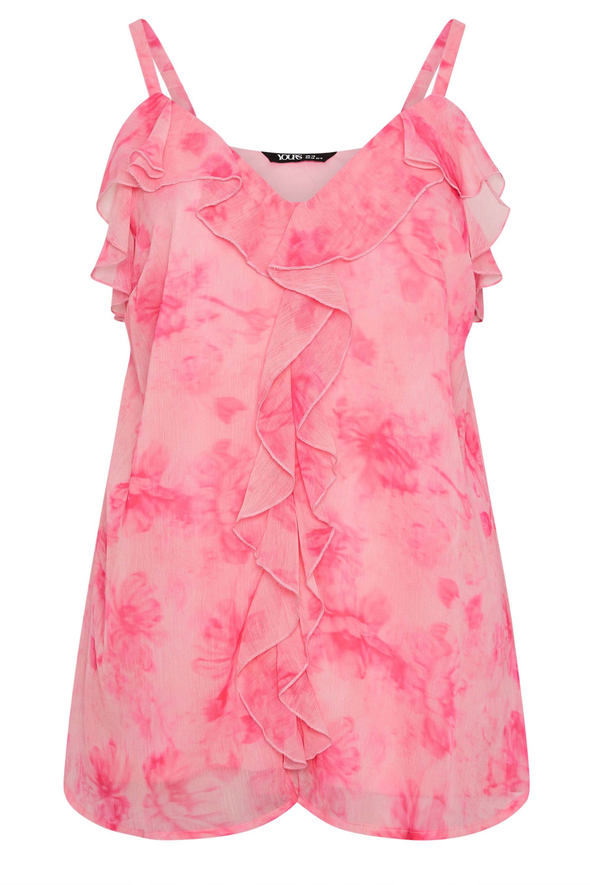 YOURS Plus Size Pink Floral Ruffle Vest Top | Yours Clothing 6