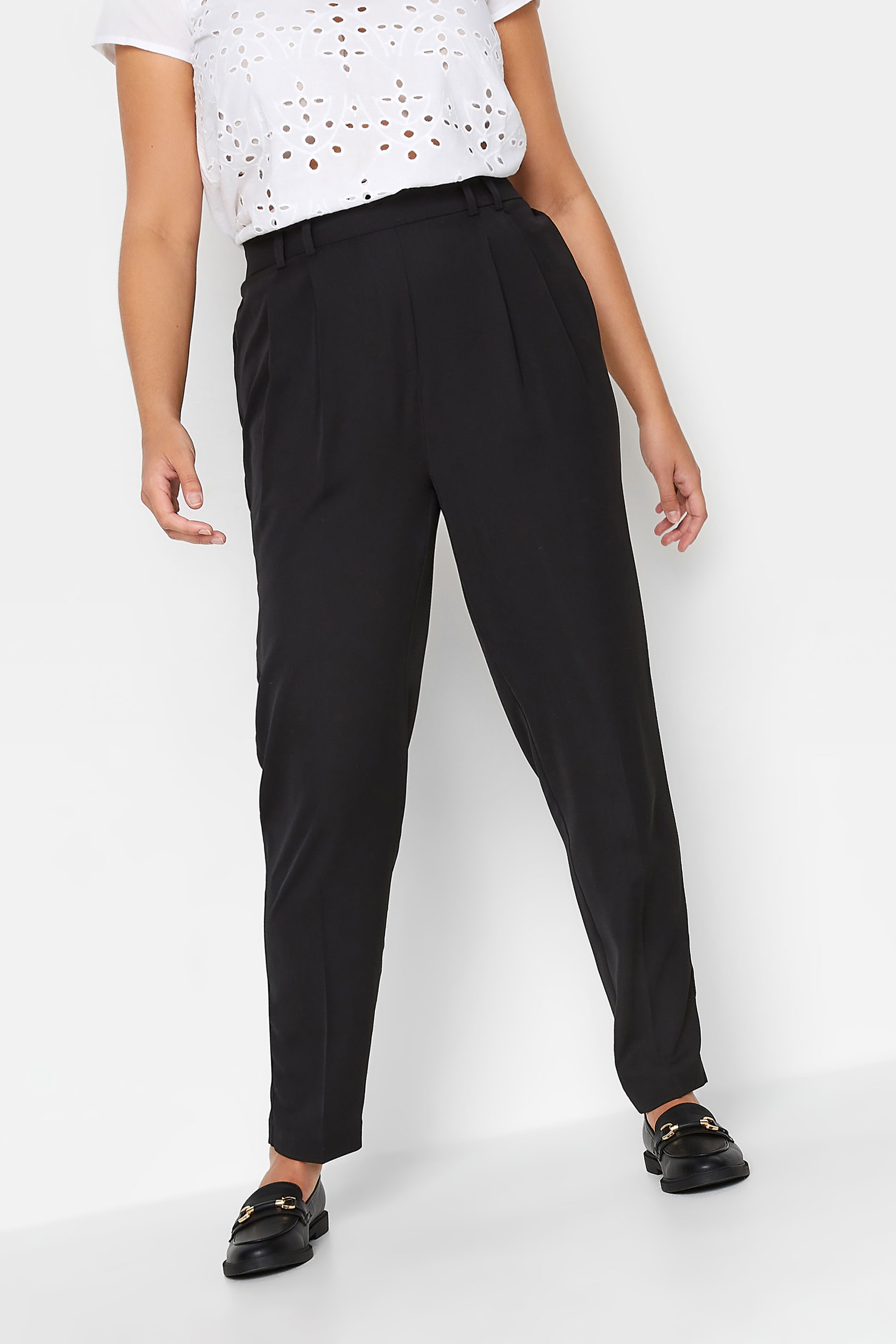 YOURS Plus Size Black Double Belted Tapered Trousers | Yours Clothing 1
