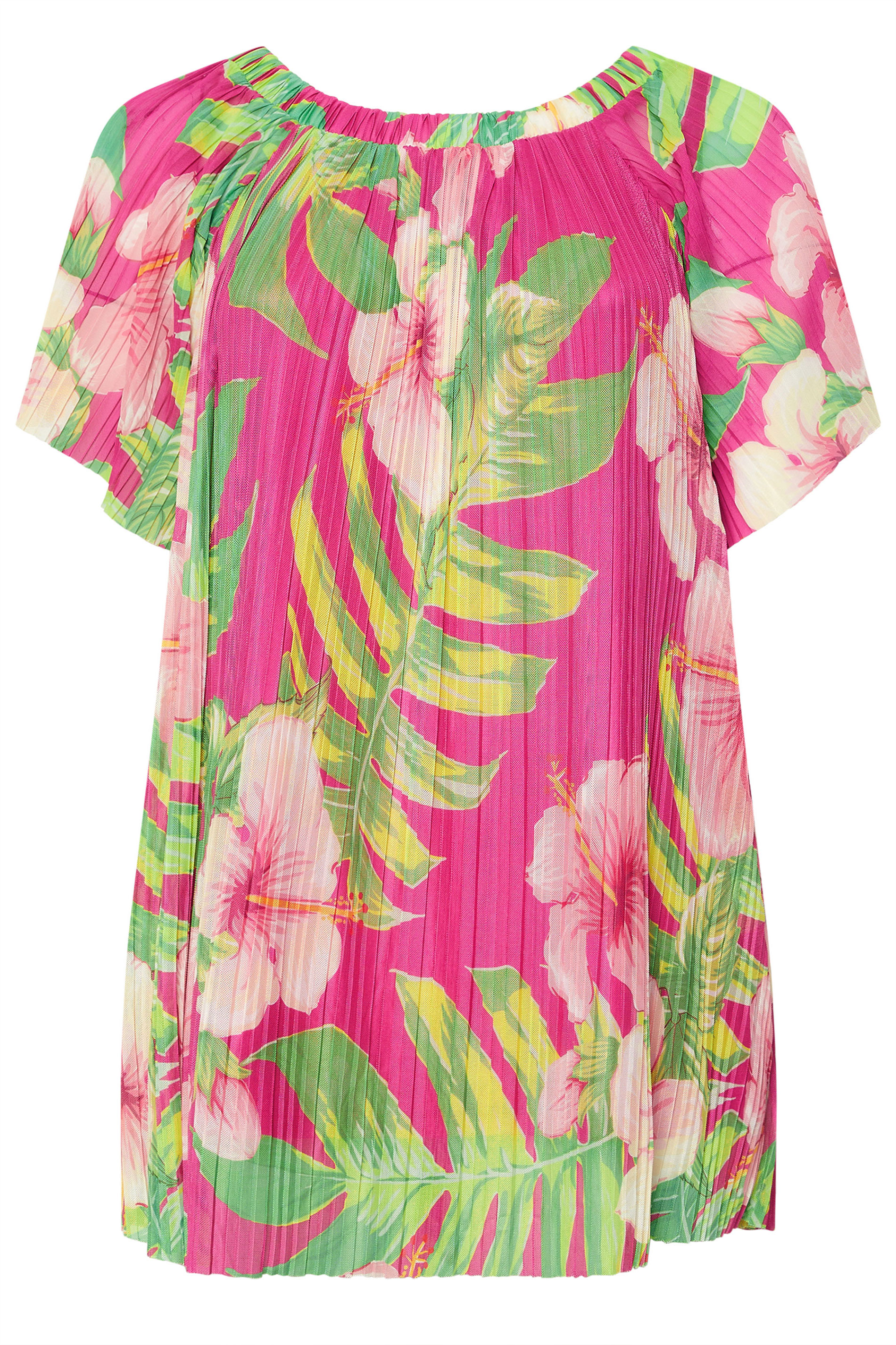 YOURS Plus Size Pink Floral Pleated Mesh Top | Yours Clothing 6