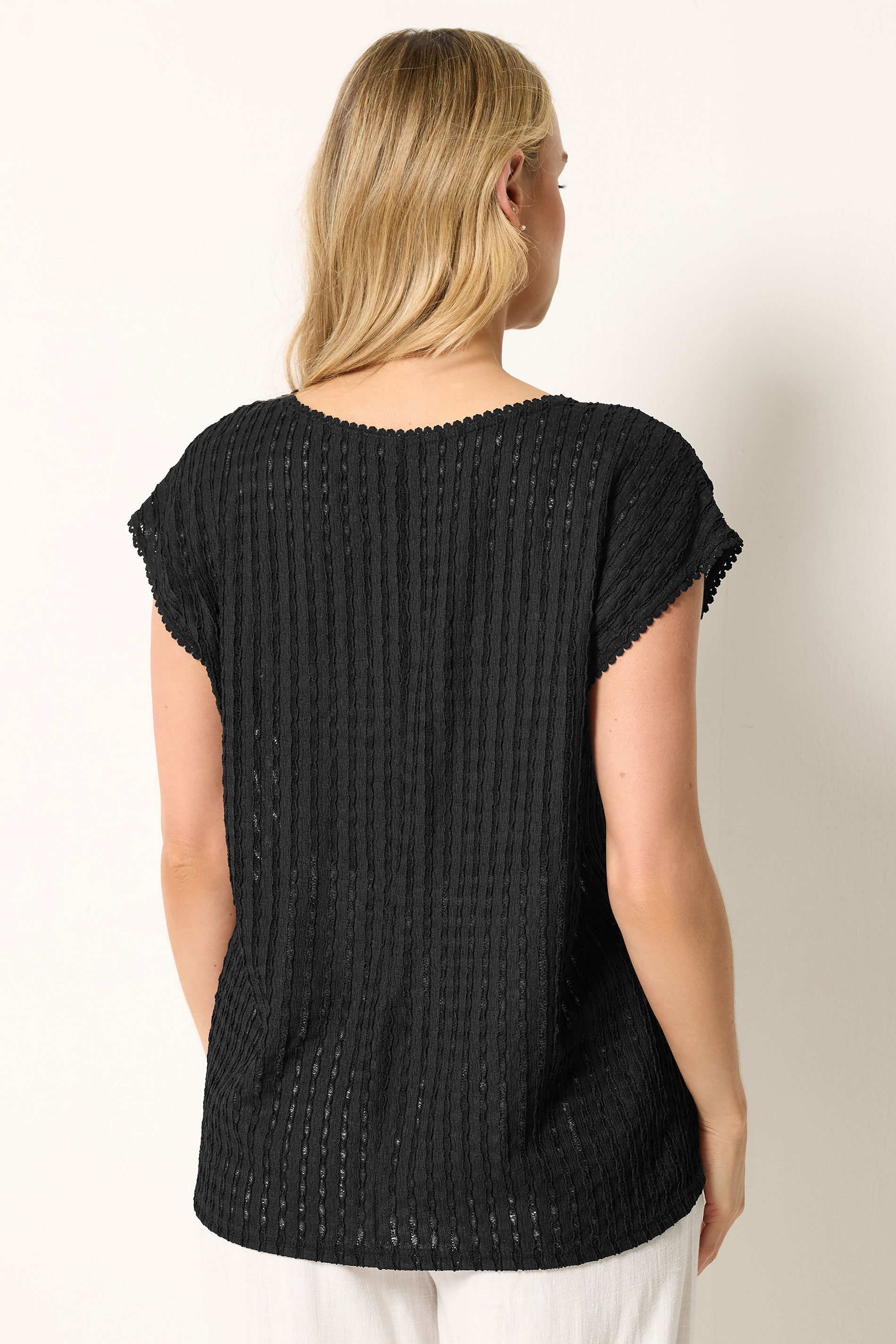 LTS Tall Women's Black Textured Stripe Top | Long Tall Sally 4