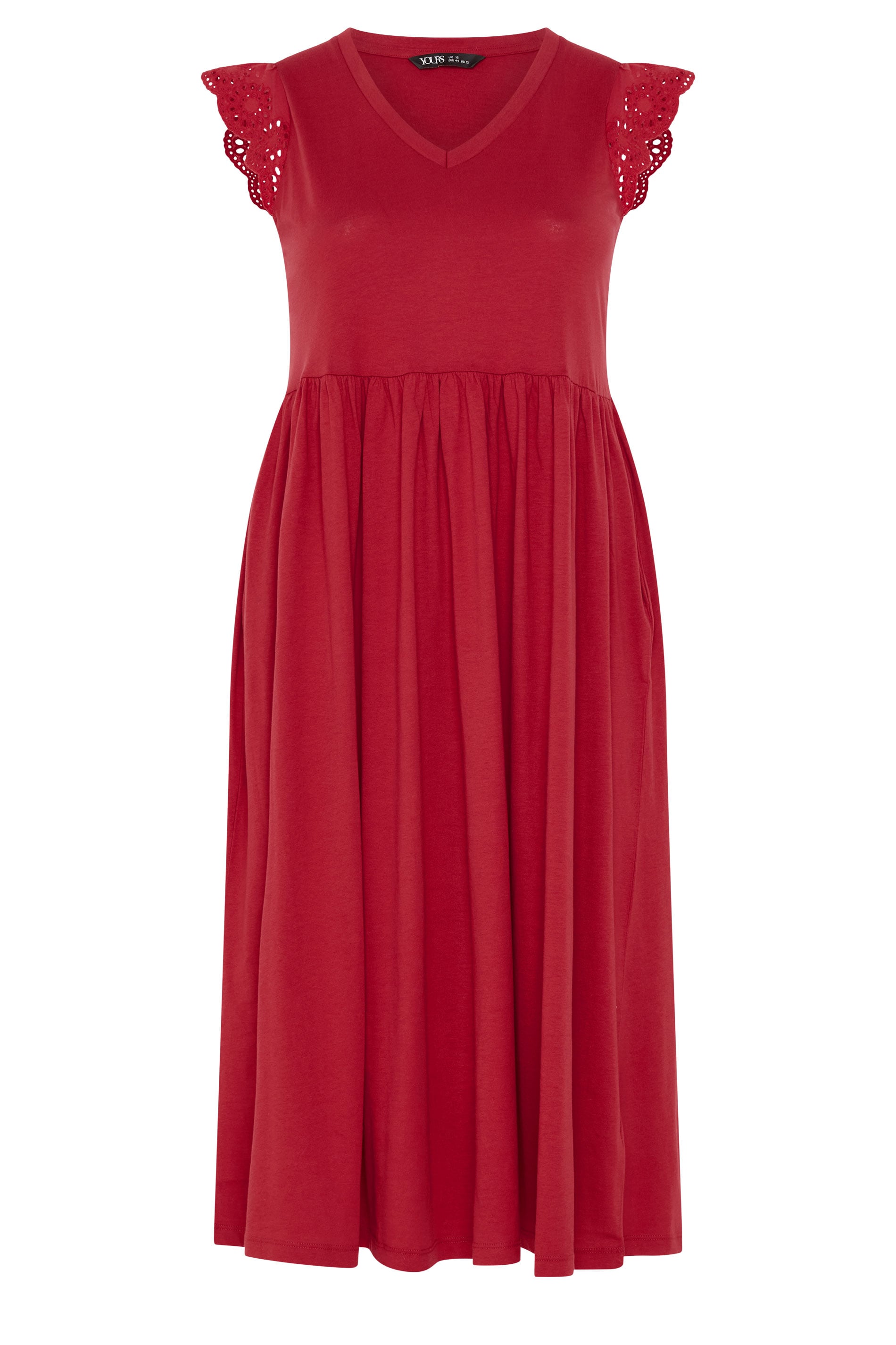 YOURS Plus Size Red Broderie Sleeve Maxi Dress | Yours Clothing 5