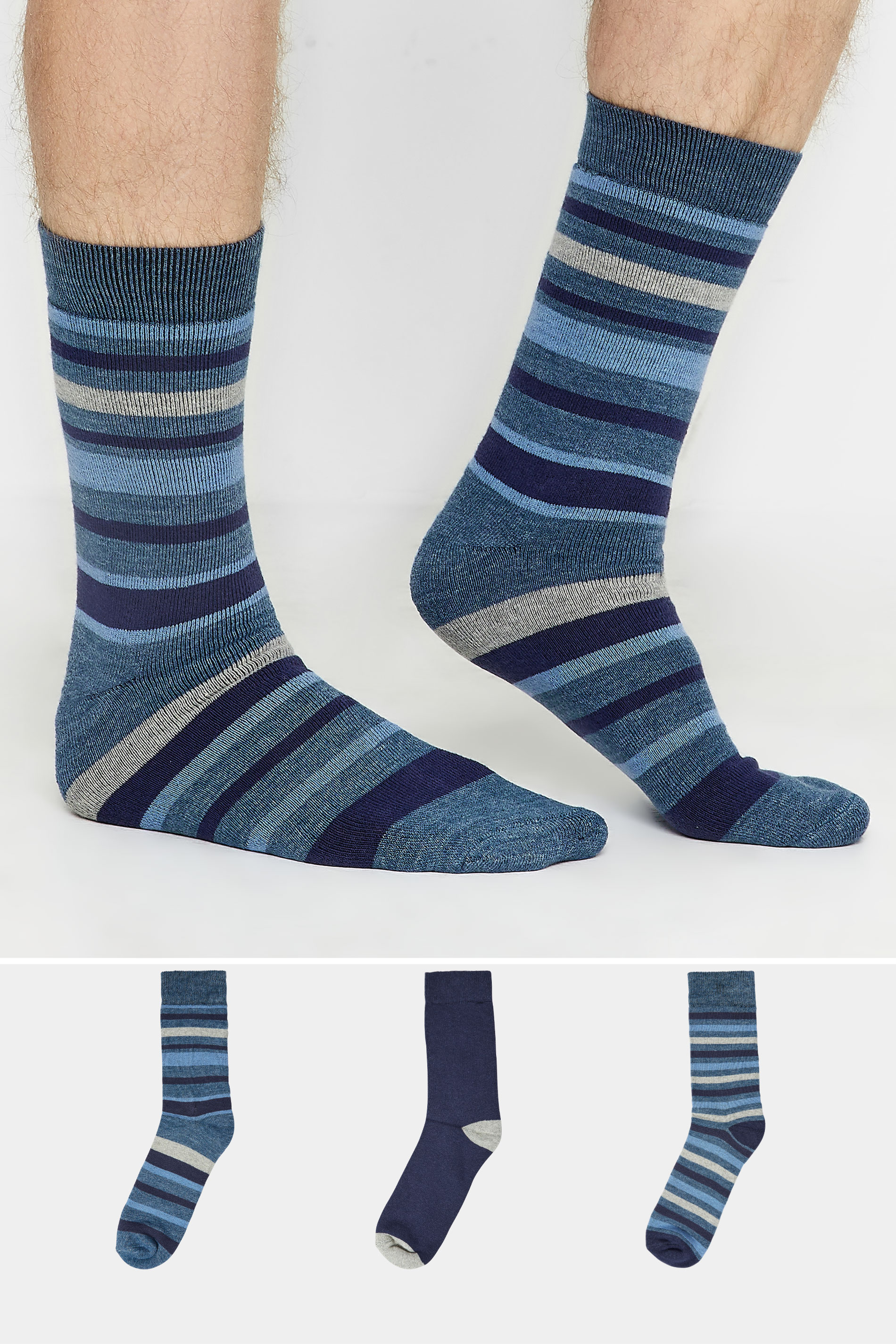 BadRhino Blue Striped 3 Pack Thermal Socks | BadRhino 1