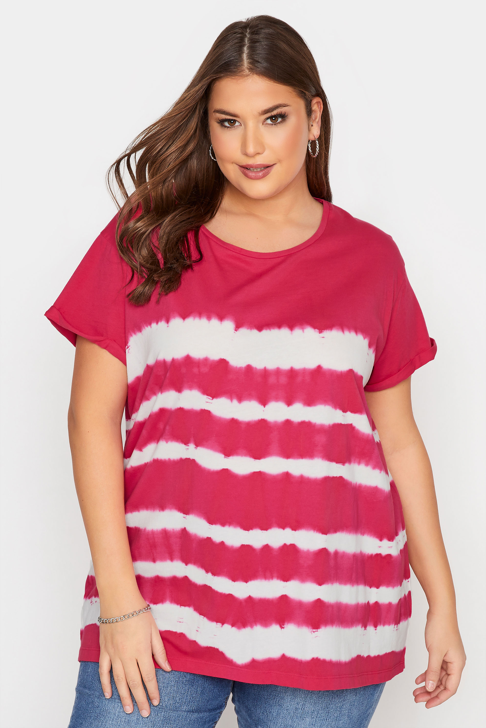 YOURS FOR GOOD Curve Pink Tie Dye T-Shirt 1