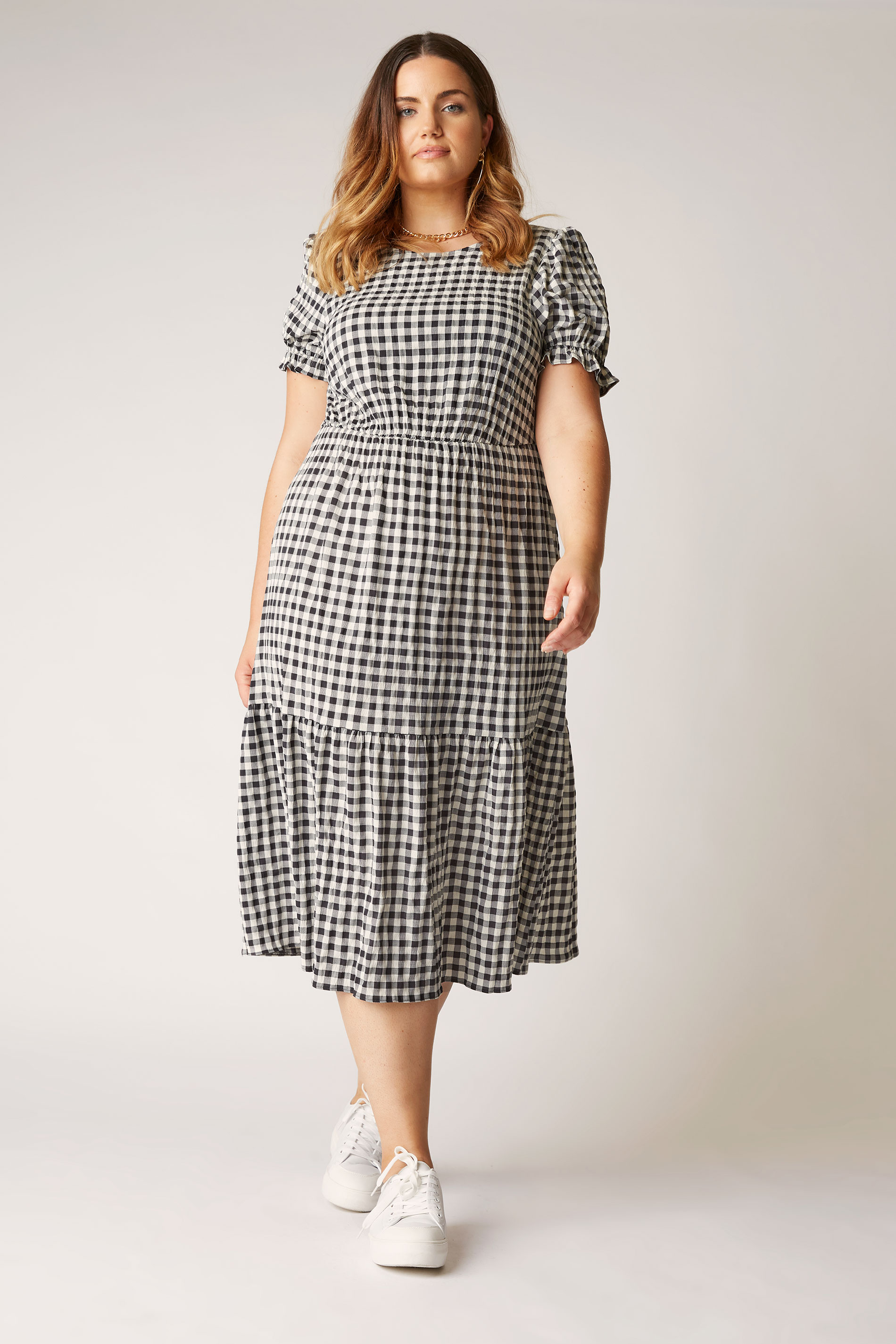 Plus Size THE LIMITED EDIT Black Gingham Smock Midi Dress | Yours Clothing