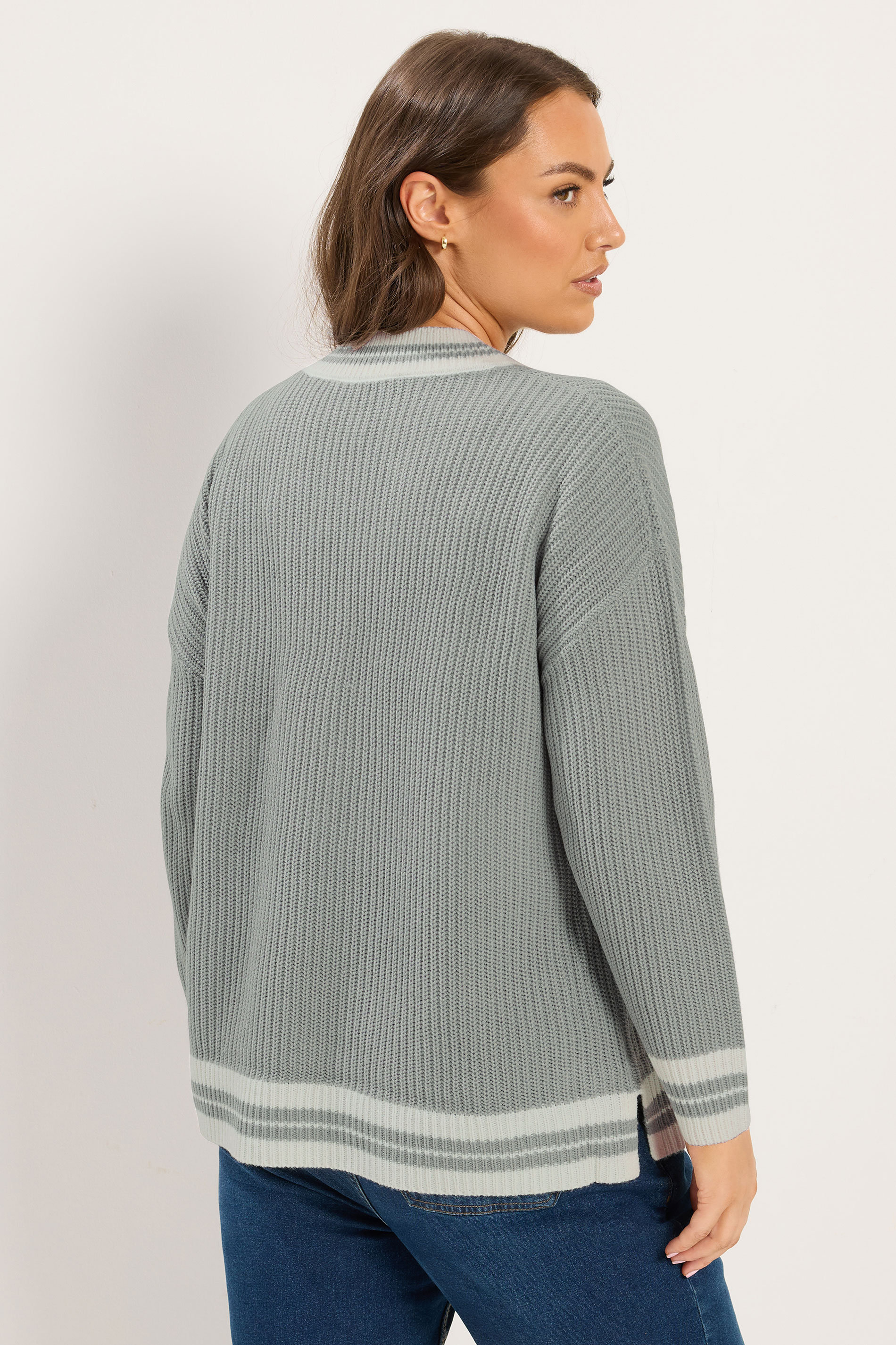 YOURS Plus Size Grey & White Knitted Tennis Jumper | Yours Clothing 4